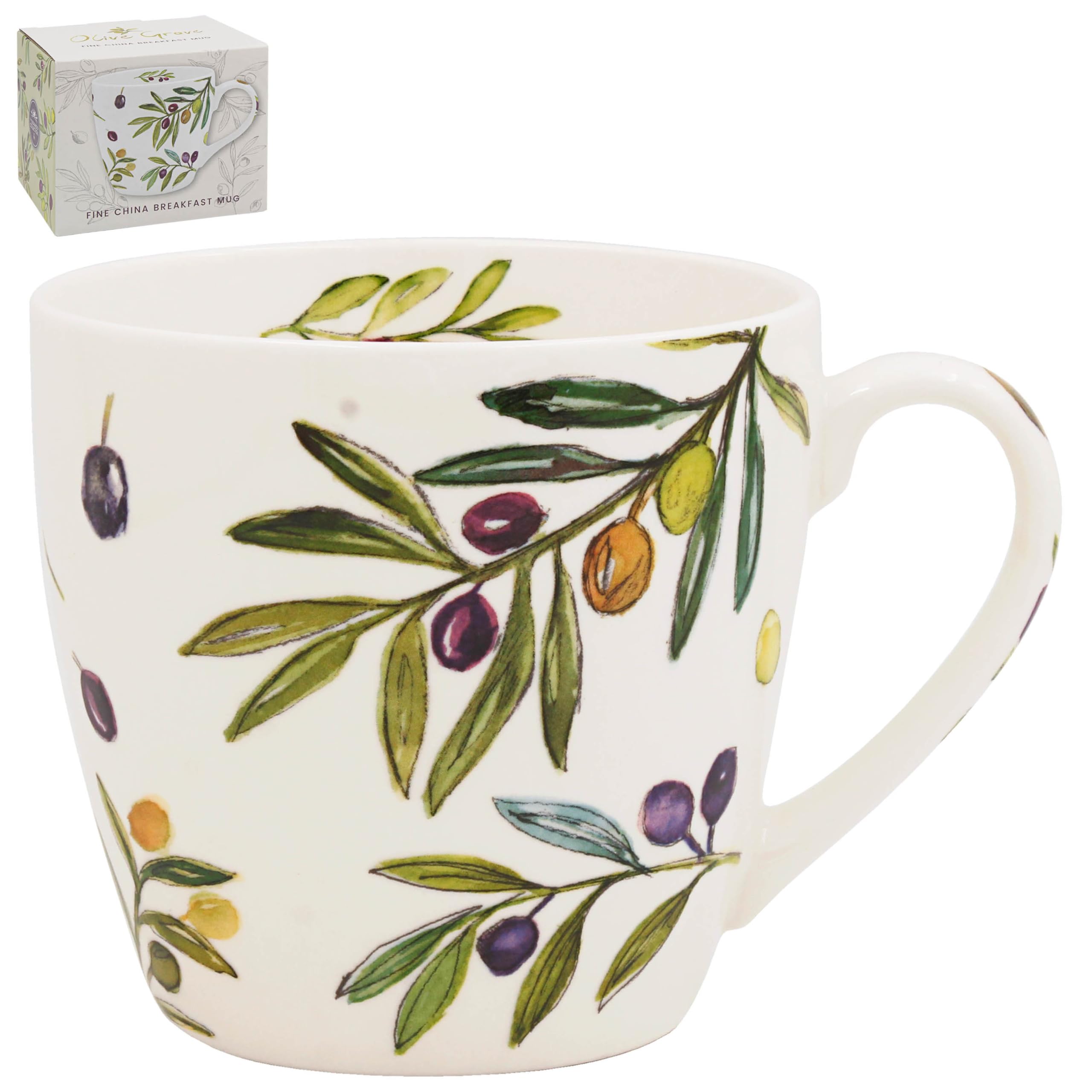 The Leonardo Collection Olive Grove By Jennifer Rose Fine China Olive Grove Breakfast Mug 480ml for Hot & Cold Drinks | Durable Coffee Cups for Home & Office | Easy-to-Hold Coffee Mugs for Daily Use