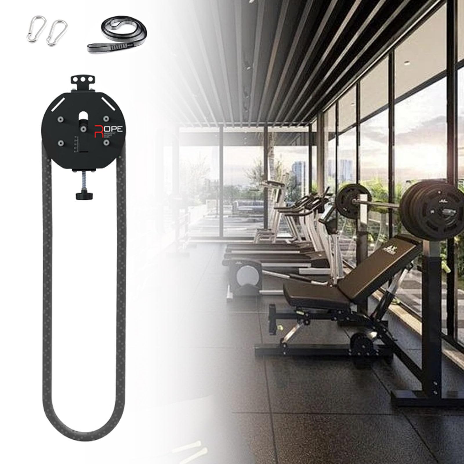 FBJAMZ Adjustable Fitness Rope,Muscle Endurance and Upper Extremity Training,Pulley Cable Machine System,Adjustable Resistance Premium Nylon Rope (Allblack)