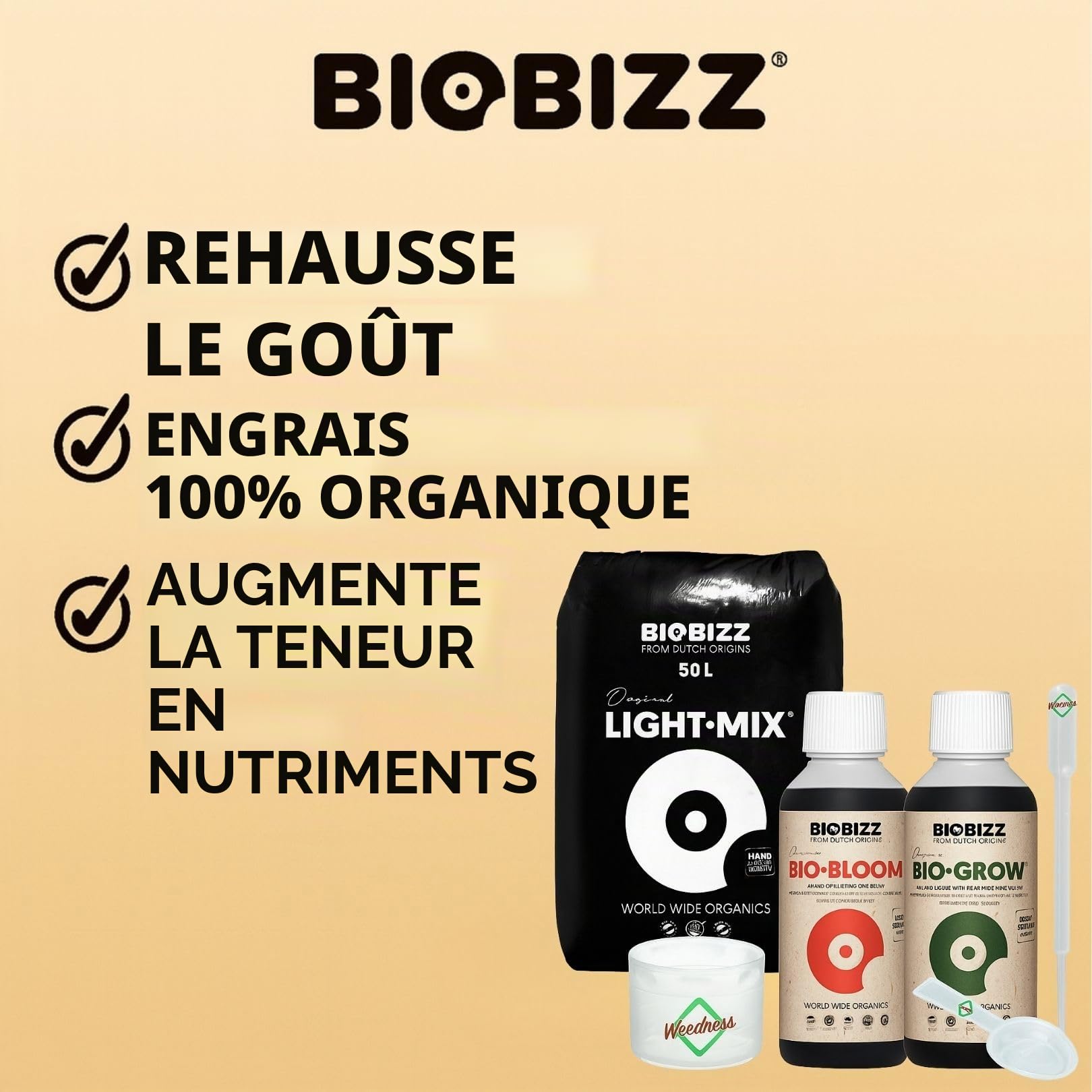 Weedness BioBizz Light Mix 50 L Set – Terreau organique + nutriments pour jeunes plantes