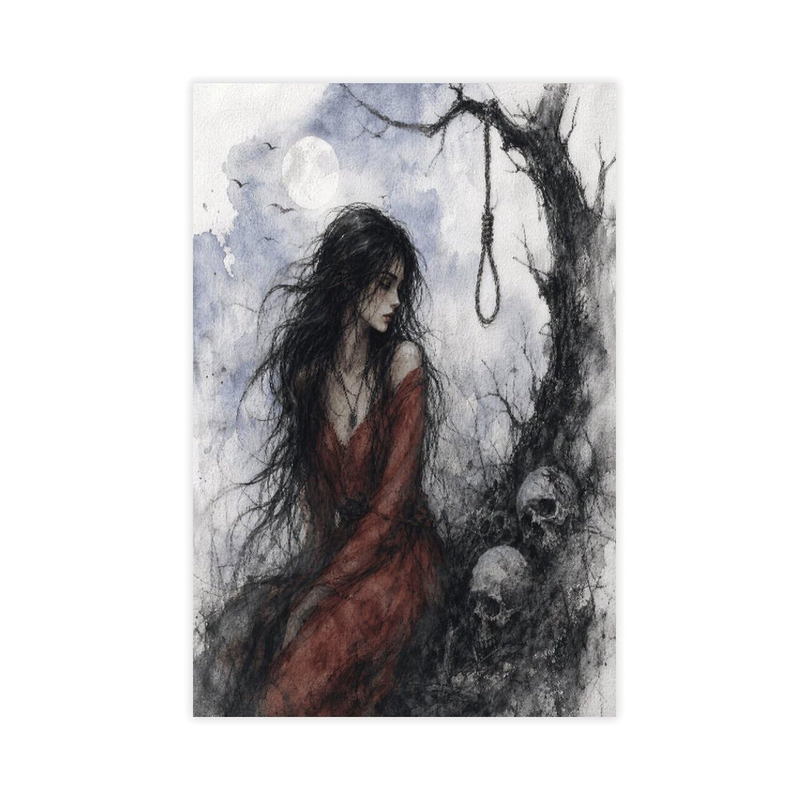 W7c8u2x3 Unframe-Style-15 Woman By Hanging Noose Canvas Wall Art, Gothic Macabre Bedside