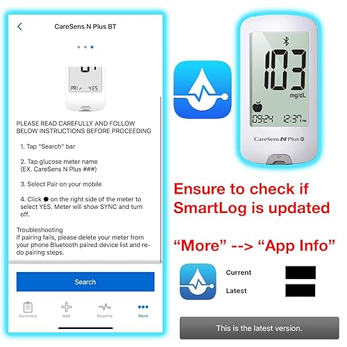 Miniatura 5 de CareSens N Plus Kit de monitor de glucosa en sangre Bluetooth con 100 tiras de prueba de azúcar en sangre, 100 lancetas, 1 medidor de glucosa en