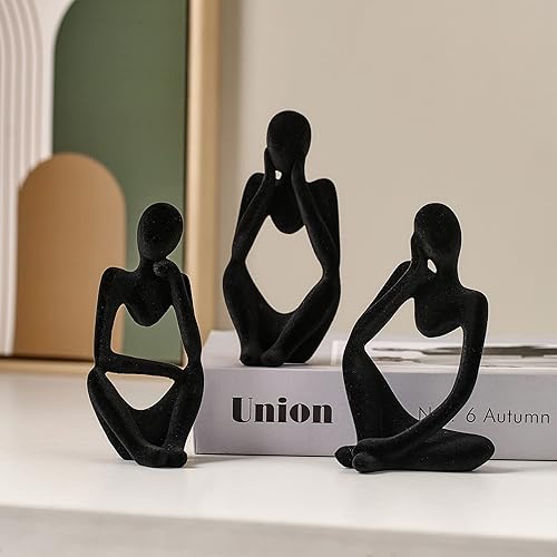 Miniatura 8 de FJS Decoración de sala de estar, estatua de pensador de decoración flocada, estatua de decoración negra, escultura de arte abstracto, escultura para
