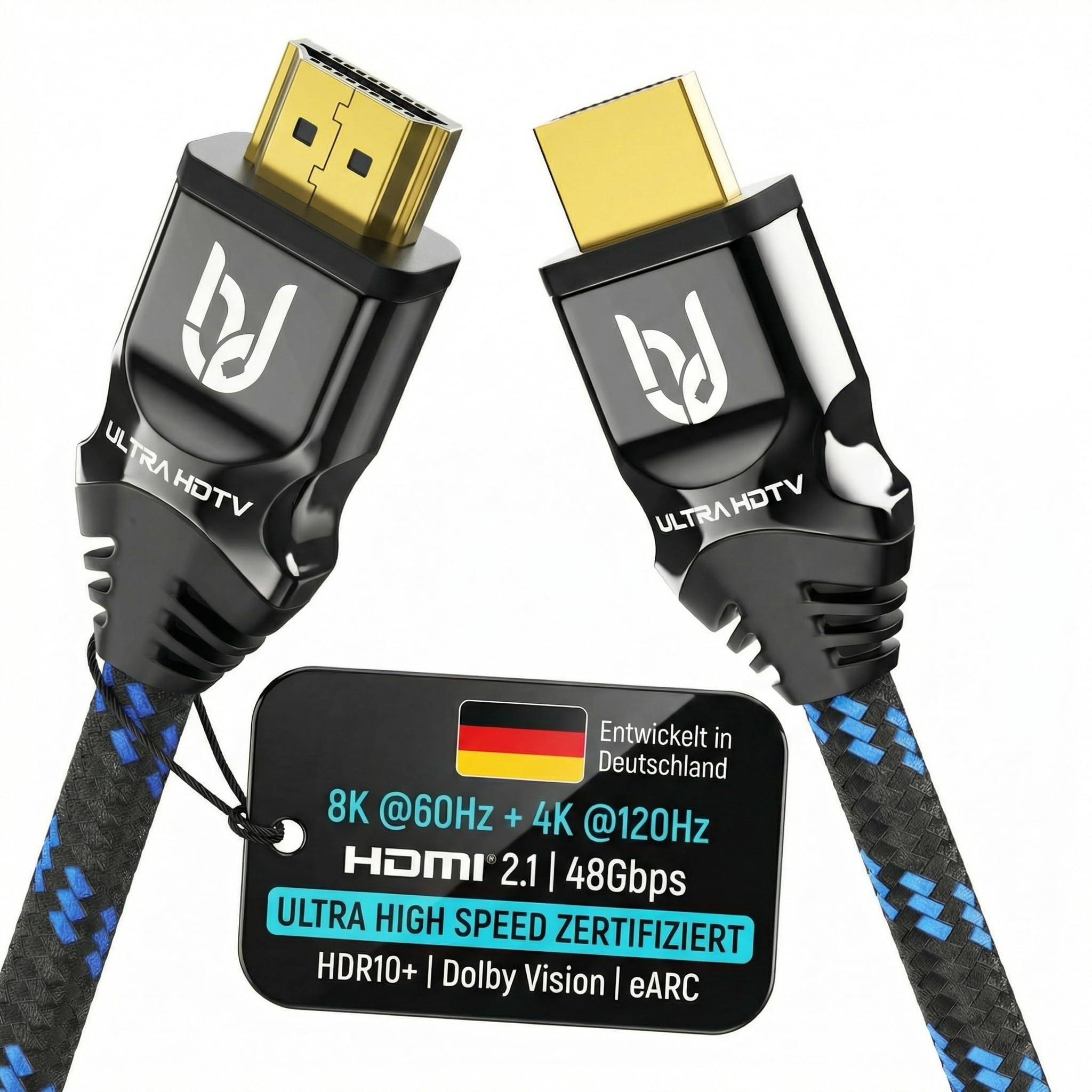 Sniokco 10K 8K 4K Câble HDMI 2.1 48Gbps 0.5M, Certifié Ultra Haute Vitesse HDMI® Cable 0.01ms 4K 240Hz 165Hz 120Hz 8K 60Hz eARC Netflix HDCP 2.3 2.2 DTS