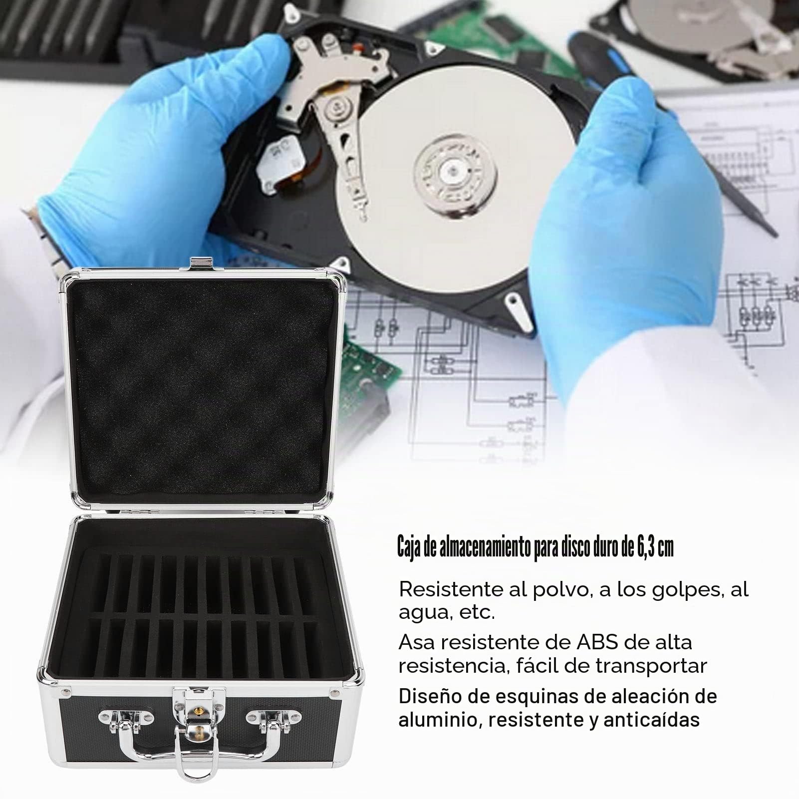 Caja de Almacenamiento de Disco Duro de 2,5 ", Estuche de Transporte de Disco Duro Externo con 20 Bahías, Maleta de Caja de Almacenamiento de Disco Duro Impermeable con Diseño de Bloqueo de Seguridad