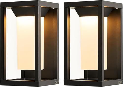 LMP Lámpara para exteriores, luces de porche, luces de pared para exteriores, luz de porche frontal negra con pantalla de vidrio templado, enchufe