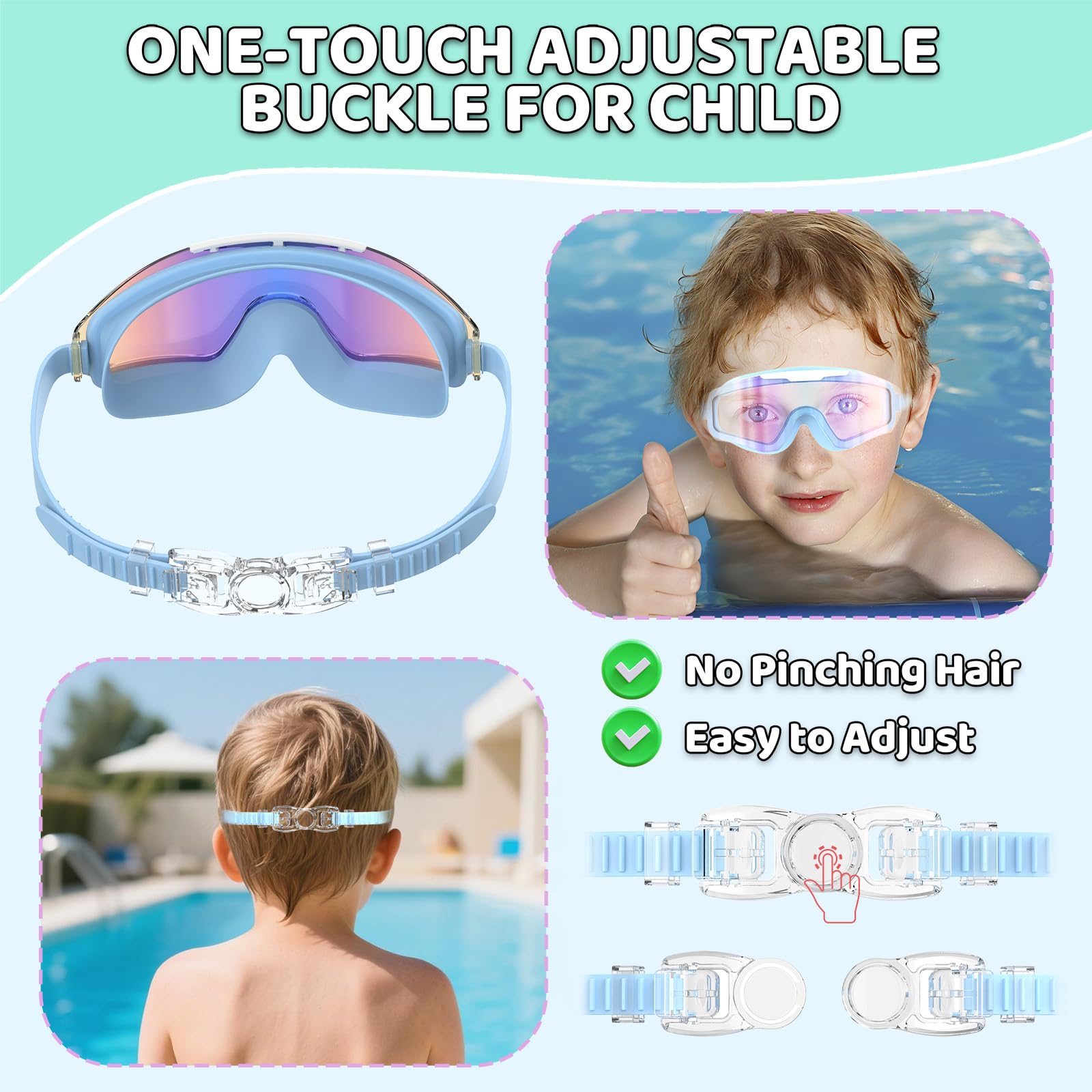 Lunettes De Natation Enfant Ambienden – Anti-buée UV, Vision Panoramique 180°, Réglage Rapide, Joint Silicone, 3-14 Ans