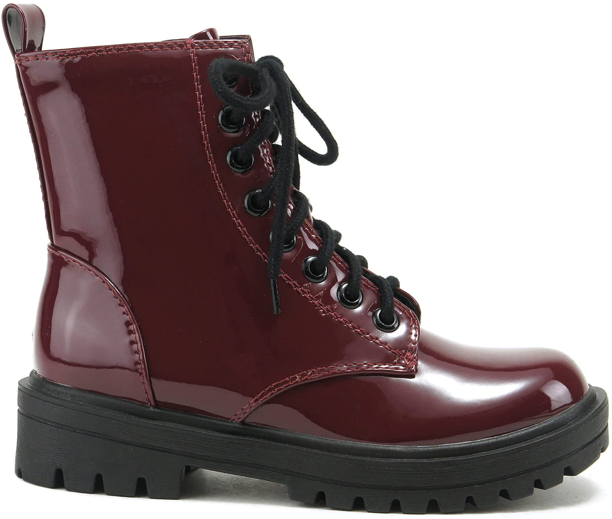 SodaWomen Combat Army Military Motorcycle Riding Platform Lug Boots Side Zipper Firm-S Vino Wine Burgundy Patent 8
