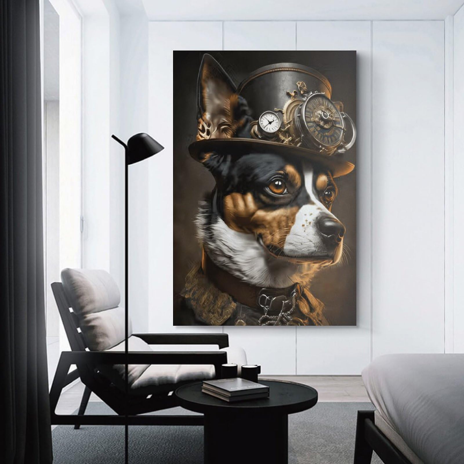 Junmoney Unframe-Style-21 Steampunk Dog Art Print Canvas Wall Decor 20X30inch(50X75cm), For Workspace Walls, Study Corners Or Bedrooms, Decorative Artwork For Productive Spaces