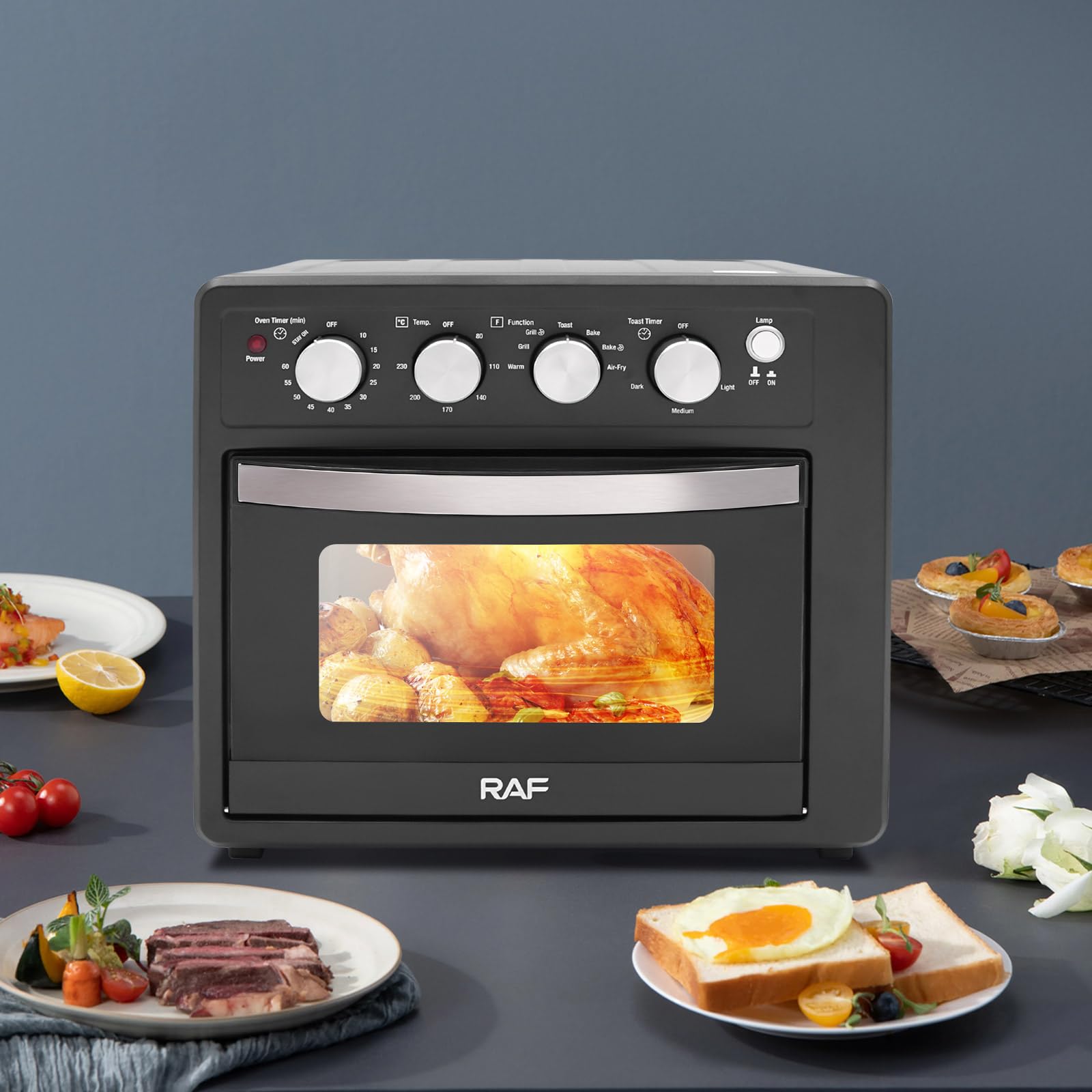Four électrique de 1700 W, arrêt automatique, température réglable (176-446 °F), temps (10-60 minutes), four multifonction pour la cuisson du poulet, du pain grillé, de la pizza en