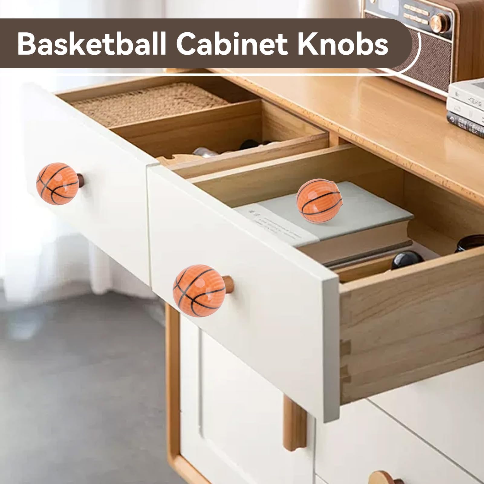 Cyrank Basketball-Schrank-Schubladen-Türgriffe, 6er-Set, Kugeltyp, Einzelloch, für Kinder, Kommoden, Schubladen, Schreibtischgriffe, Sport, Kinderzimmer, Küche, Schlafzimmer, Dekoration