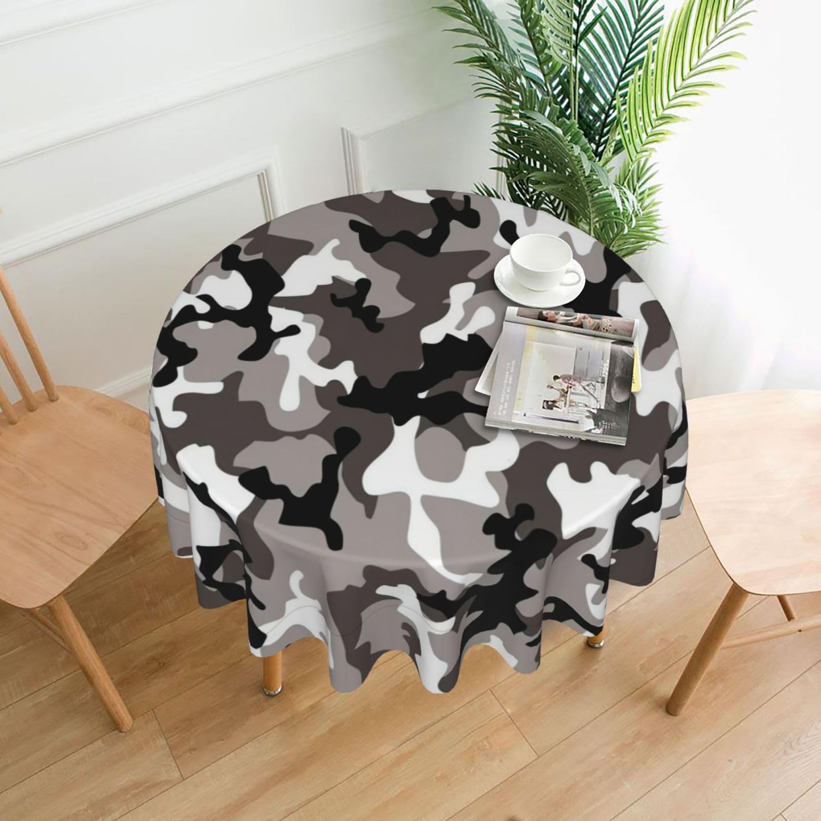 Yyhwhjde Black Grey White Camo Prints Round Decorative Table Throw 60In – Waterproof Table Cover For Elegant Dining & Outdoor Gatherings
