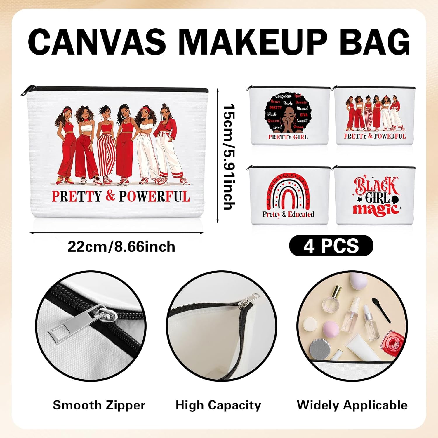 Sorority Gifts for Women - 4 Pcs Red Makeup Bag Set Aesthetic Cosmetic Bags Portable Toiletry Pouch Travel Accessories Birthday Party Gift for Girls Sister Friends Bestie - Image 5