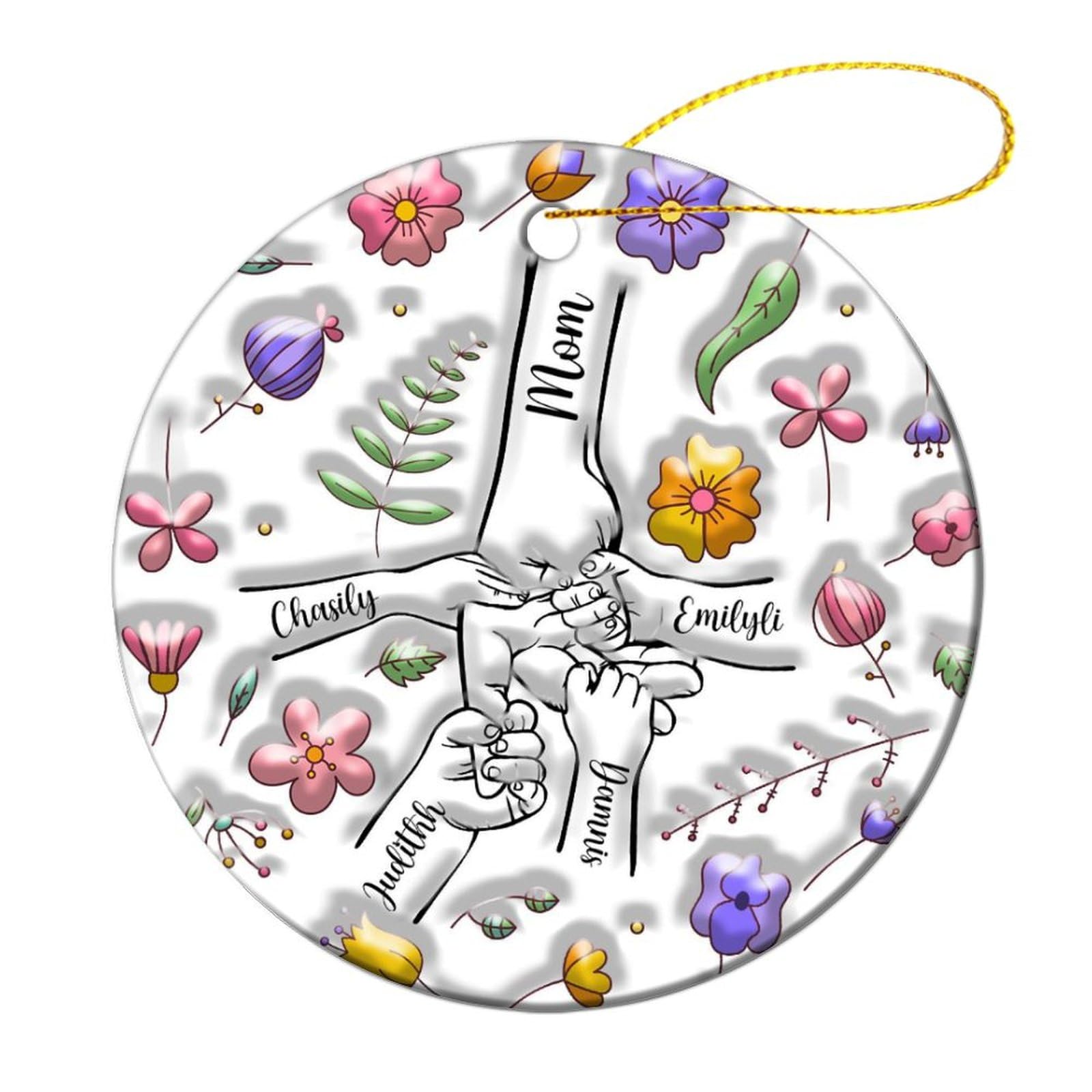 Noonative Style 6 Personalized Holding Grandma‘s Hand Ornament,Custom Ceramic Hanging Ornaments With Kids' Names,Christmas Birthday Gift For Grandma Nana