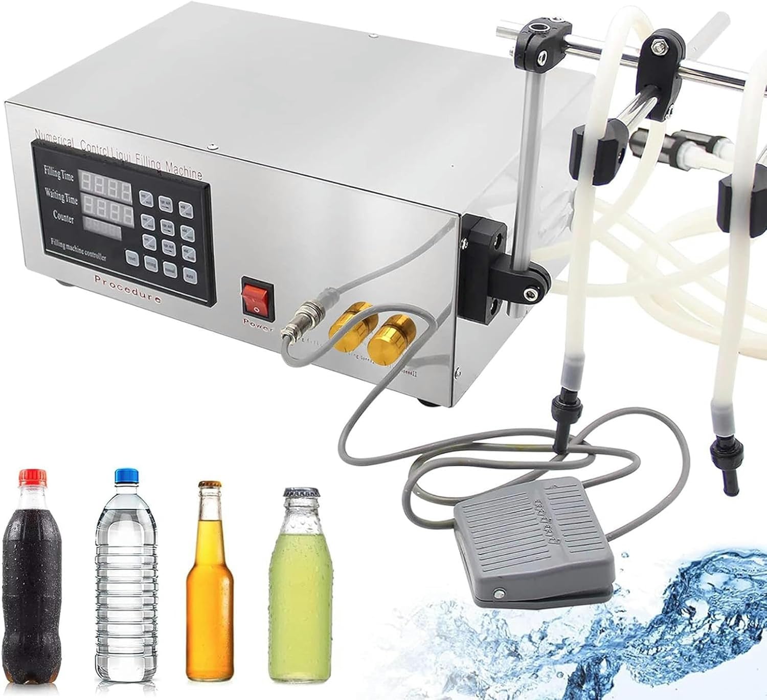 Wzglod Double Head Liquid Filling Machine Filler, 3.5L /min Large acity 5-1000ml for Beverage Liquor Vinegar Soy Sauce Juice Perfume Oil