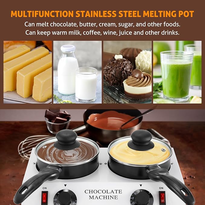 WICHEMI Fuente de Chocolate Eléctrica Doble Olla para Fundir miniatura 6
