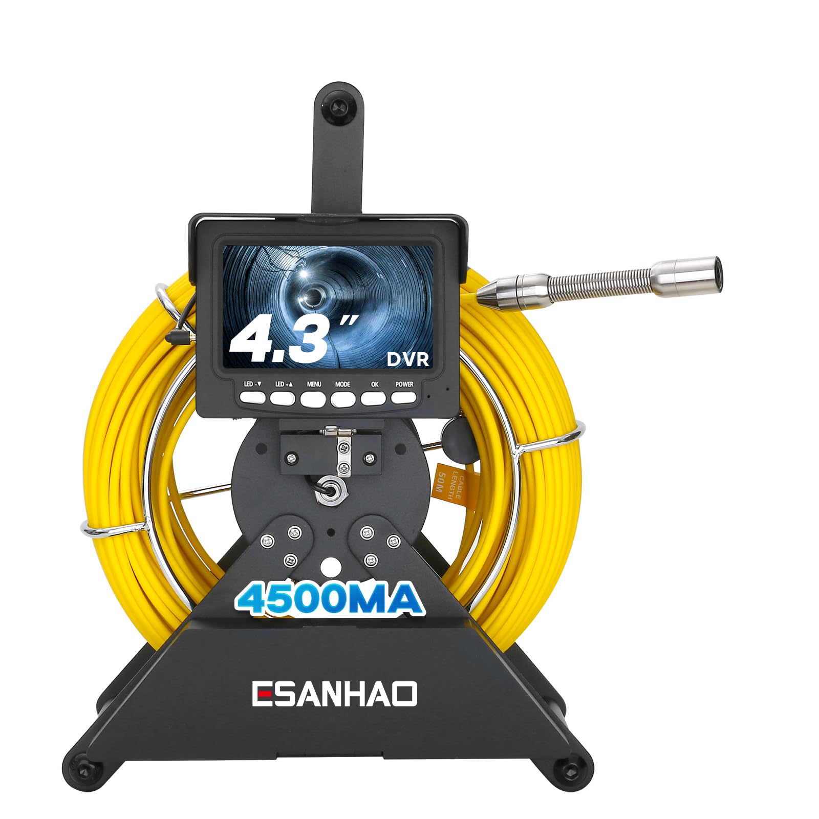 Cámara de Inspección, 4,3'' Cámara de Tubo 1000TVL Plomería Snake Cámara con Grabadora DVR, Cámara Endoscópica con 4500mAh Batería 12 Luces LED, Incluye Tarjeta de 16GB
