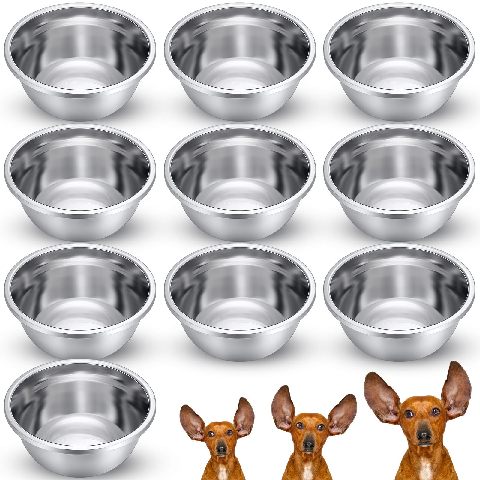 Ziliny 10 Pcs 8 Cup Metal Dog Bowls Stainless Steel Thickened Food Bowls Travel Kennel Food and Water Dish for Medium Large Size Dogs Cats, 64 Oz,