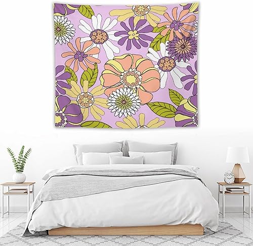 Miniatura 98 de Tapiz floral retro de los años 60 y 70, diseño hippie de primavera Groovy Flower Power Flower Boho para colgar en la pared, arte neutro para Hippie