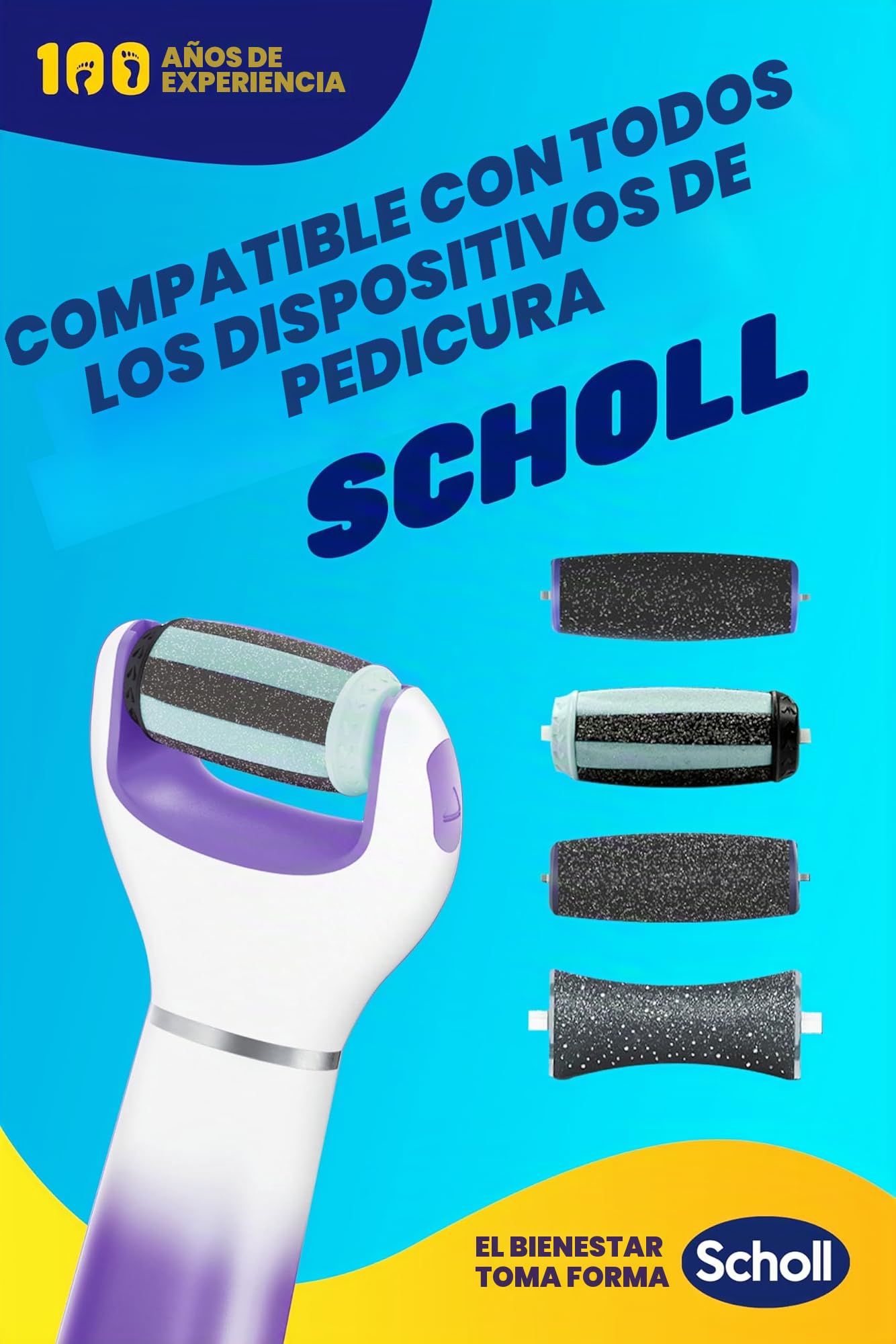 Scholl 2 en 1 - Suaviza y suaviza la edición limitada, pedicura eléctrica para pies y talones agrietados, 3 cabezales de doble acción incluidos, lima de pies profesional, elimina la piel dura y con