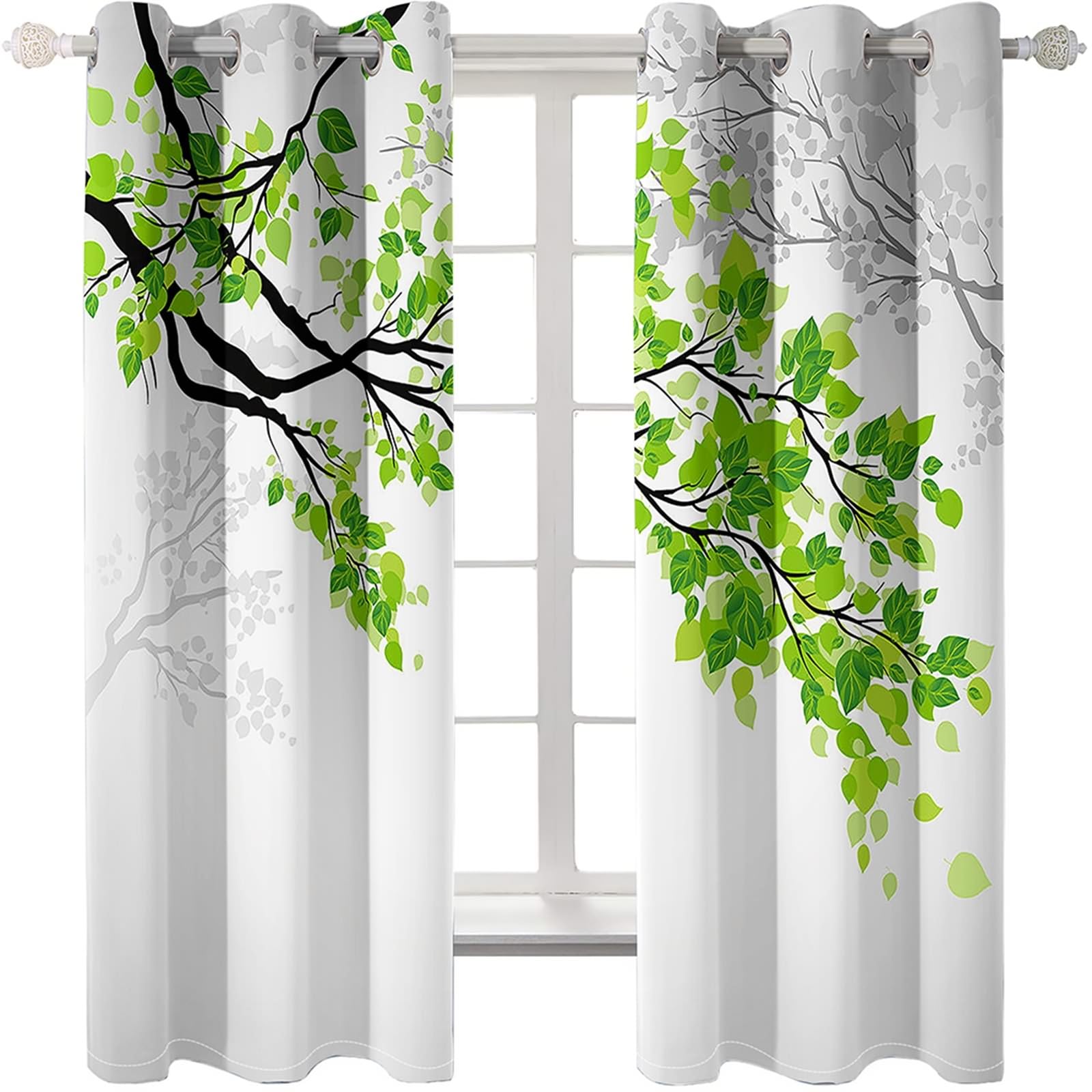 Gualiy Vorhänge 2er Set, Vorhänge 86x214cm Zweige und Blätter Blickdichter Vorhang