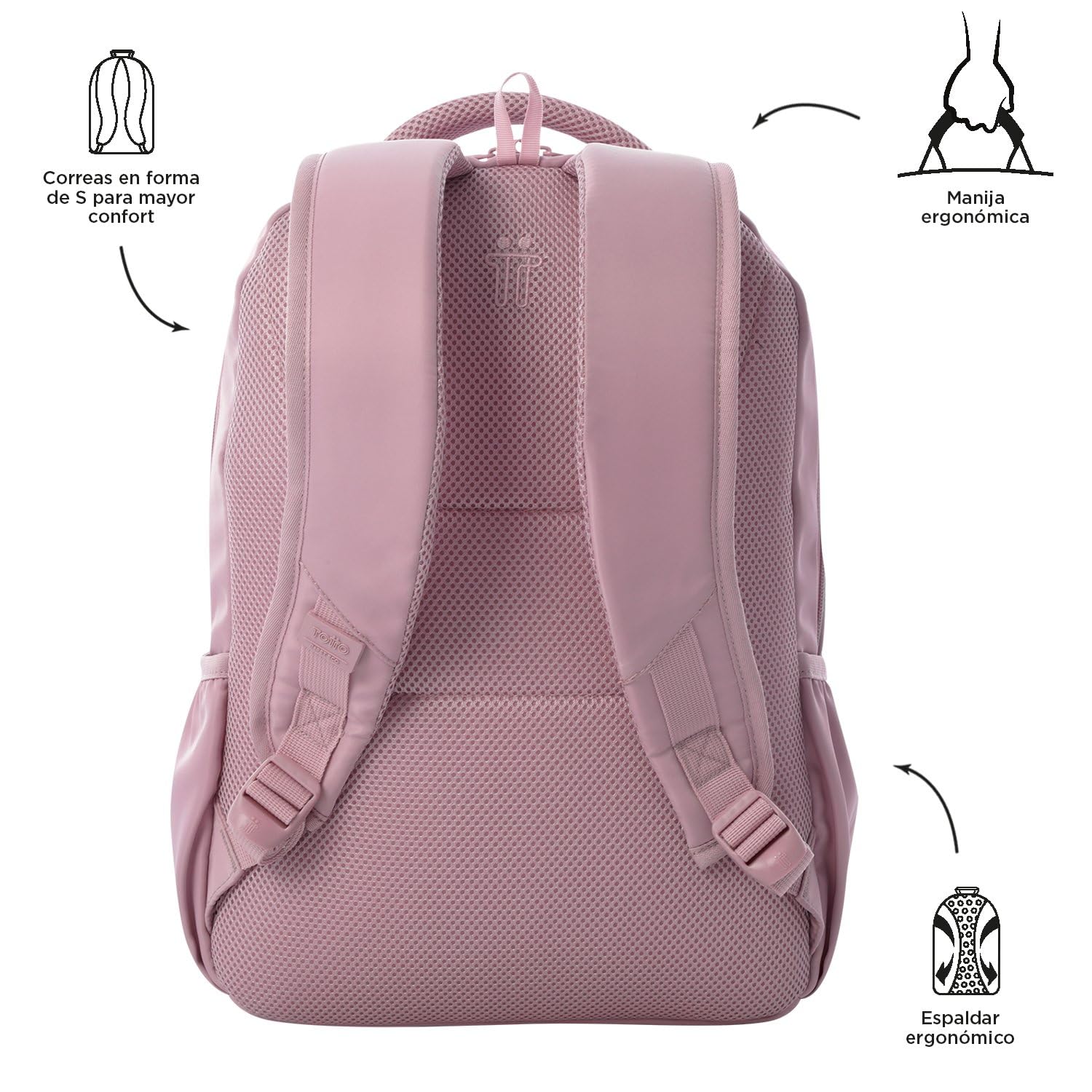 TOTTO - Mochila para Ordenador Portátil 14 Pulgadas, Modelo Tracer 4, Mochila Eco-Friendly, 3 Compartimentos, Cremallera con Argolla para Candado, 2 Bolsillos para Botella, Color Keepsake Lilac