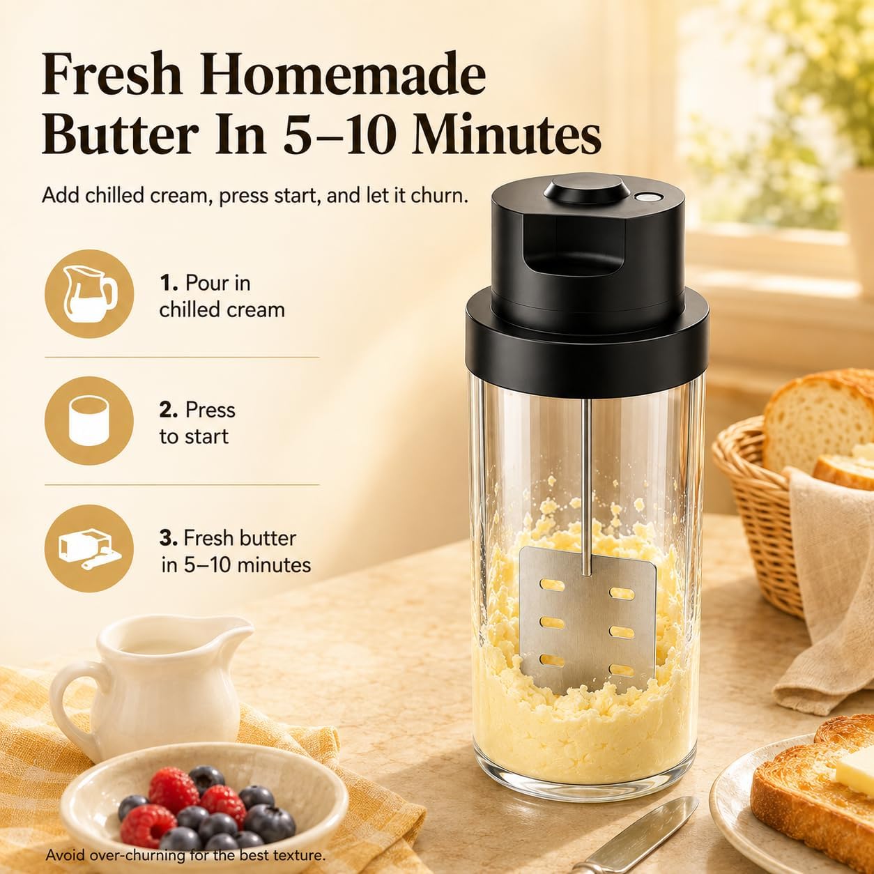 Electric Butter Churn, One-Touch Butter Maker in 5–10 Min Homemade Butter