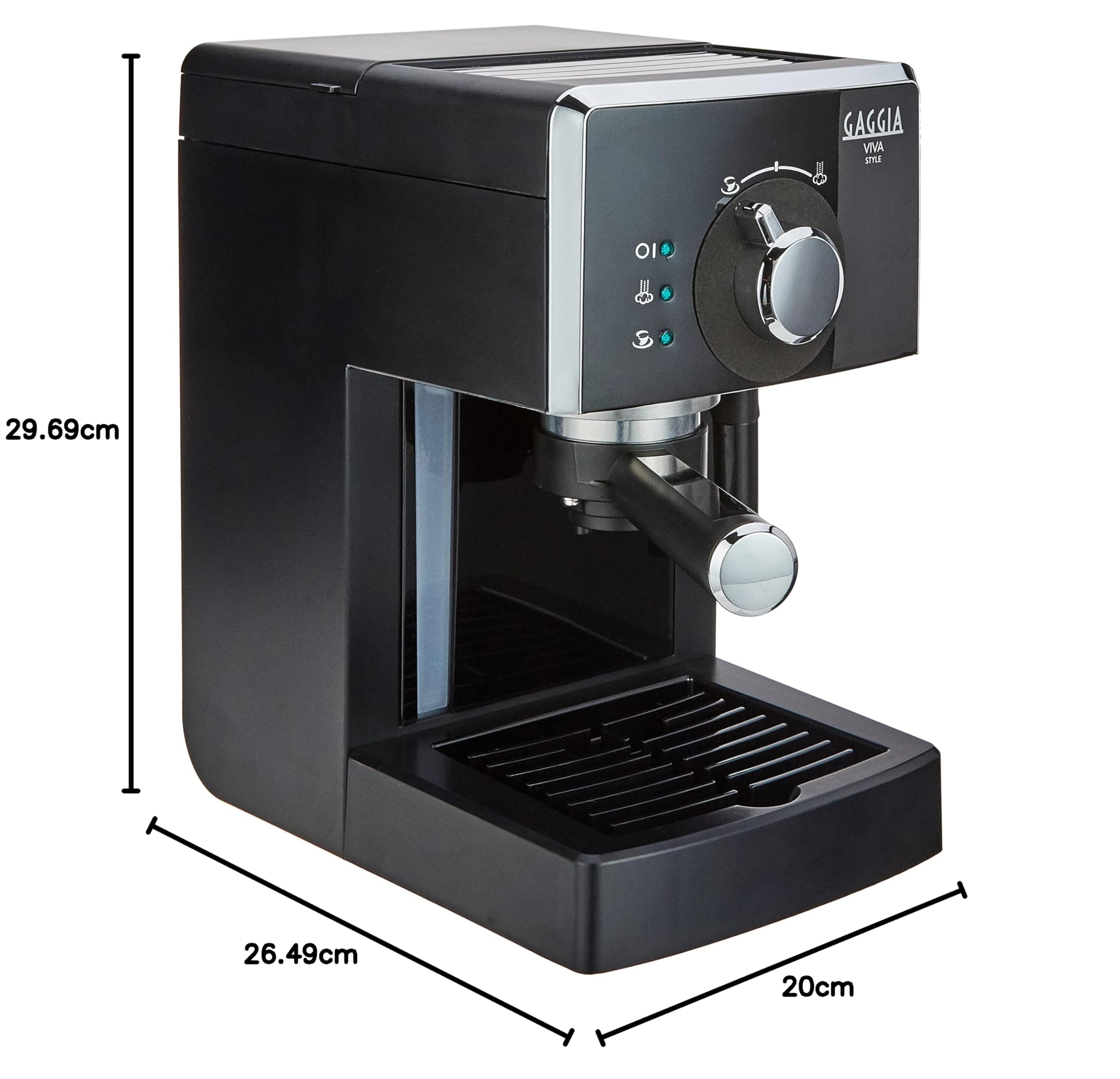 Gaggia RI8433/11 Viva Style Macchina da Caffè Espresso Manuale, per Macinato e Cialde, 15 Bar, 1L, 1025W, Nero