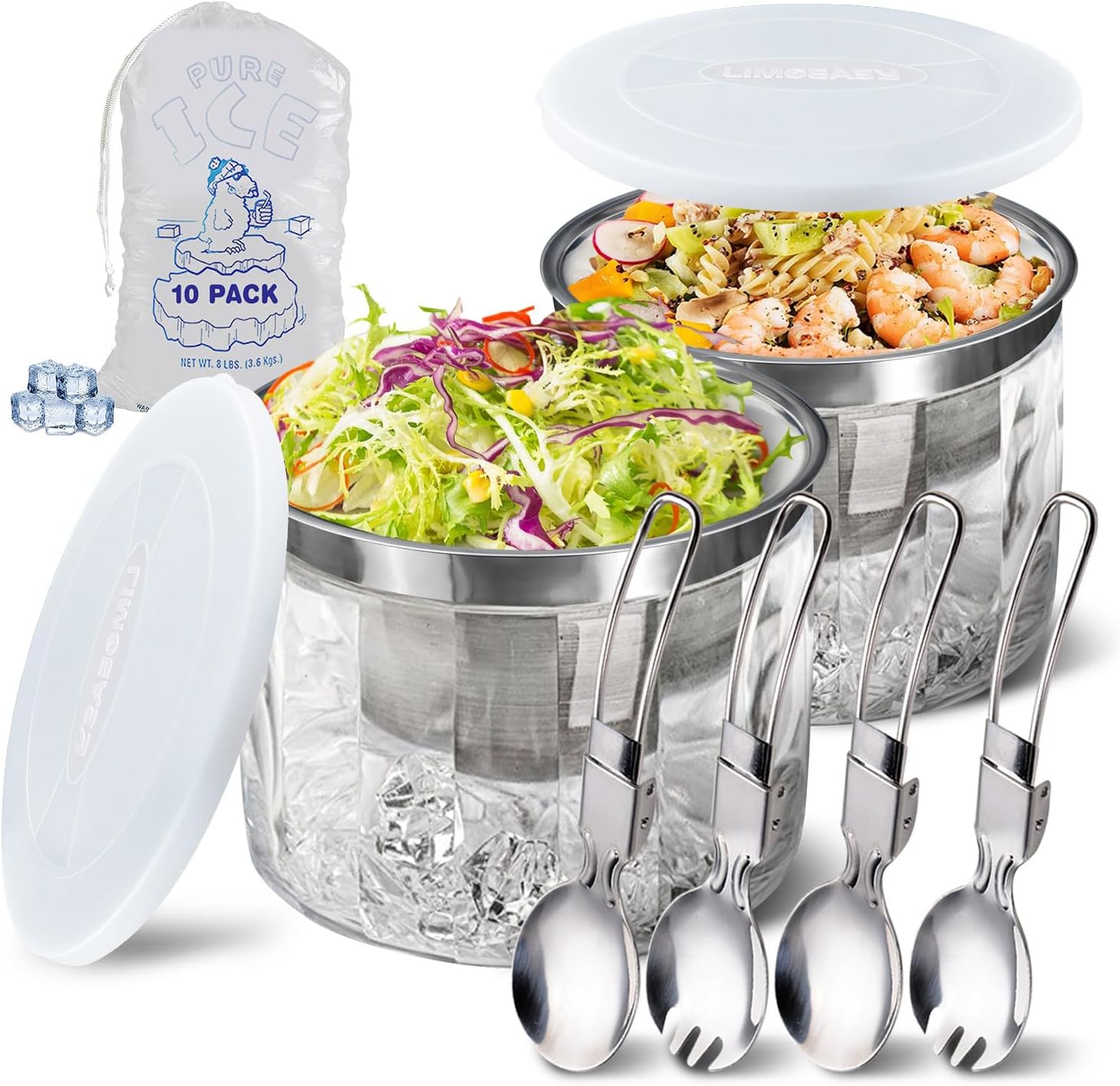 LIMOEASY Small Chilled Serving Bowl 2 Pack, 25oz Ice