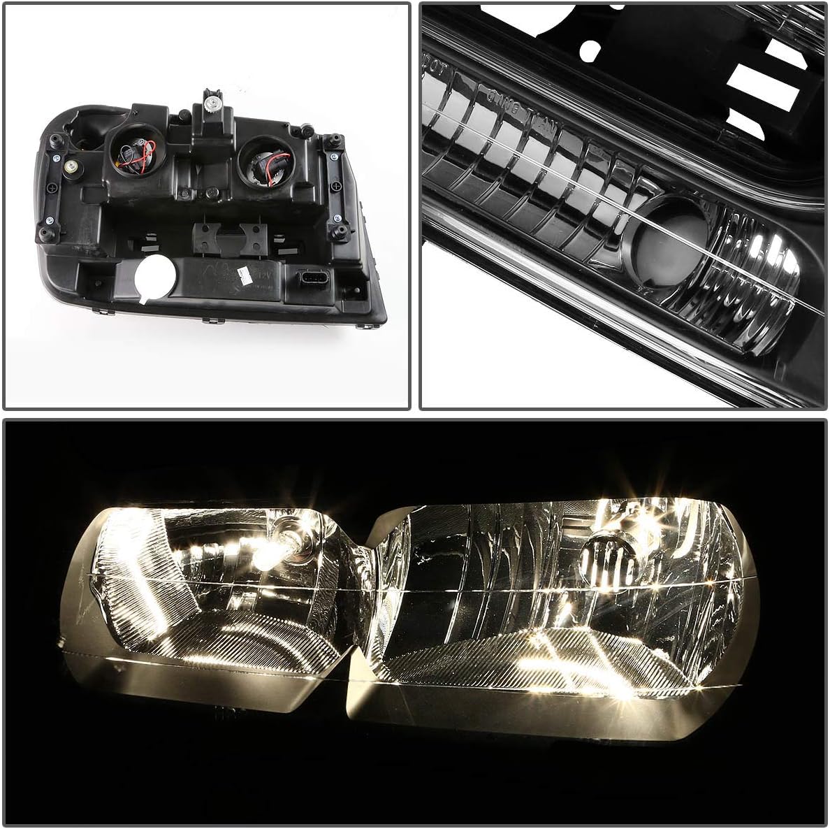 DNA MOTORING HL-OH-TRA02-BK-AM Black Housing Amber Corner Headlights Compatible with 02-09 Trailblazer