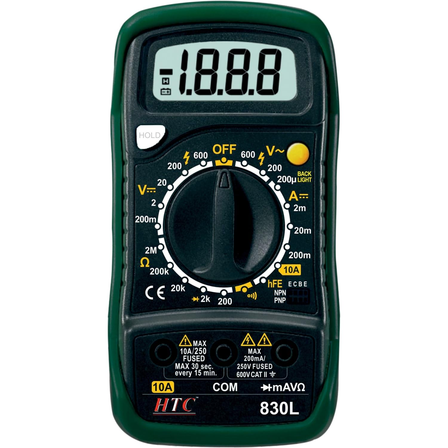See full amazon price history chart for HTC 830L 3½ Digit Manual Multimeter with Backlight Data Hold & Transistor & Diode Test,Overload ProtectionLow Battery Indication Digital Multimeter (2000 Counts) HTC 830L 3½ Digit Manual Multimeter with Backlight Data Hold & Transistor & Diode Test,Overload ProtectionLow Battery Indication Digital Multimeter (2000 Counts) (B0D5MS28XV) Amazon Price History, Amazon Price Tracker