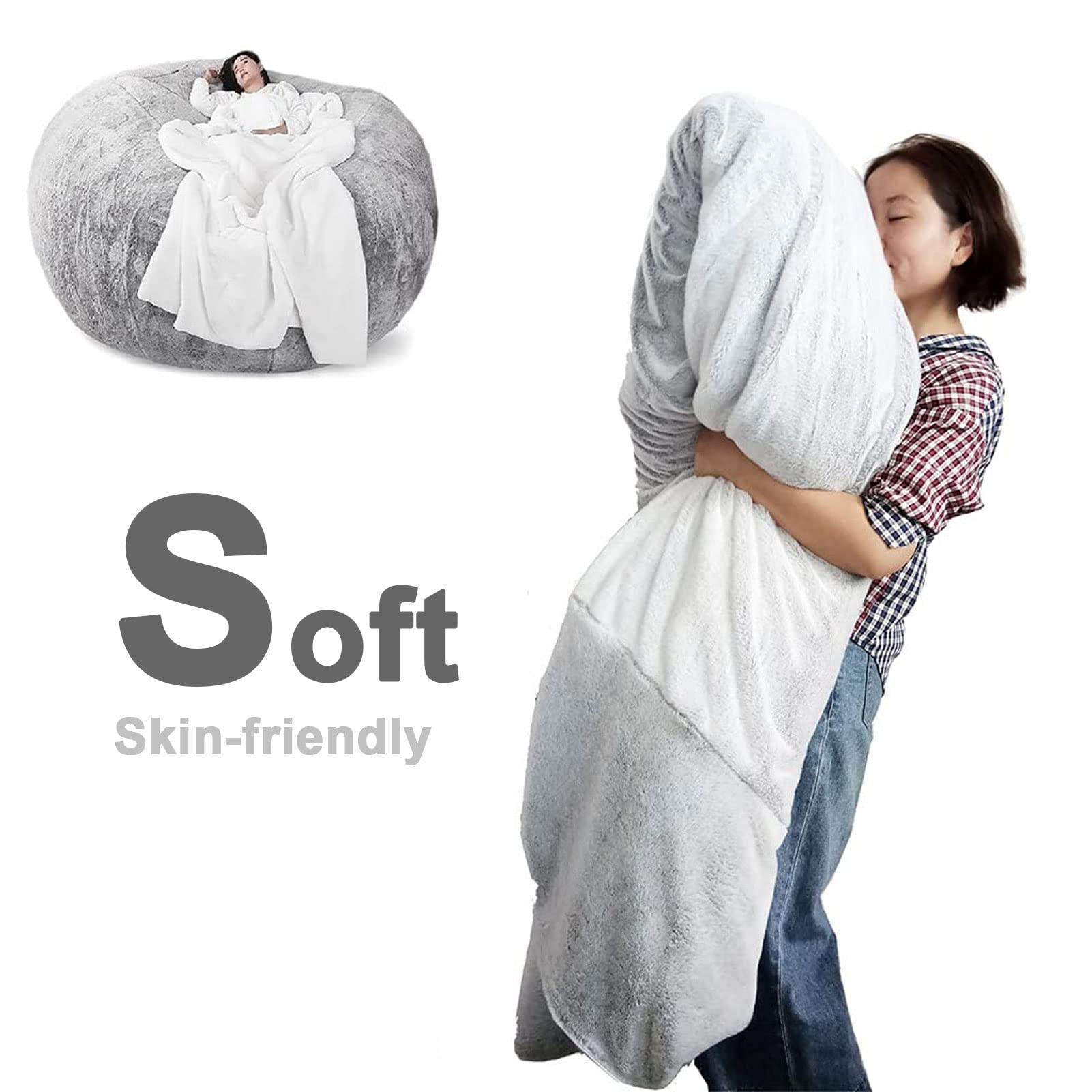 Zitzak van imitatiebont,Giant Bean Bag Chairs Cover,Comfortabele zitzak stoel stoelkussen (geen vulmiddel