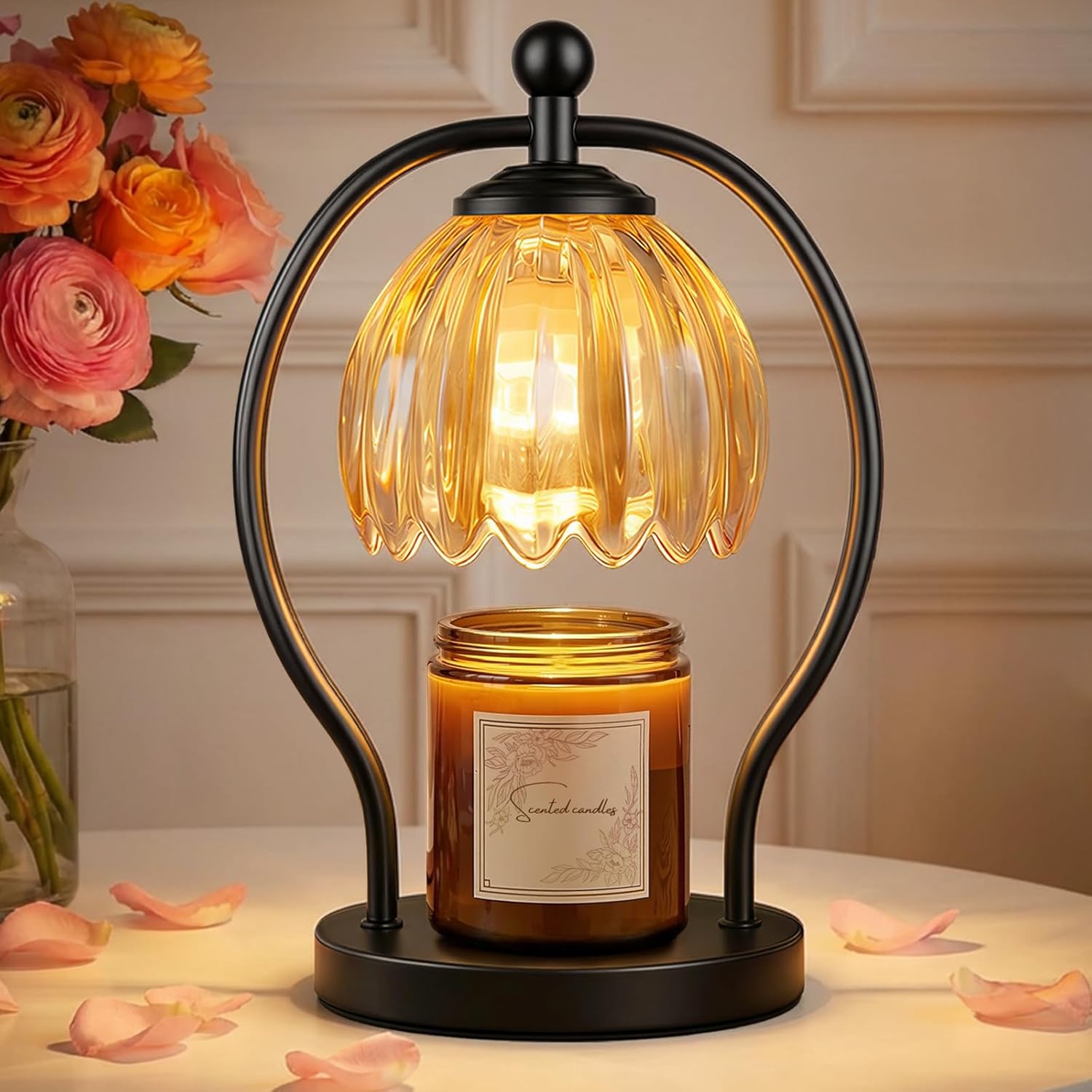 Candle Warmer Lamp, Dimmable Candle Warmer with Timer, Vintage Candles Wax Warmers for Jar Candles Christmas Birthday Gifts for Women Mom, New Home Decor for Bedroom Living Room, Black Amber