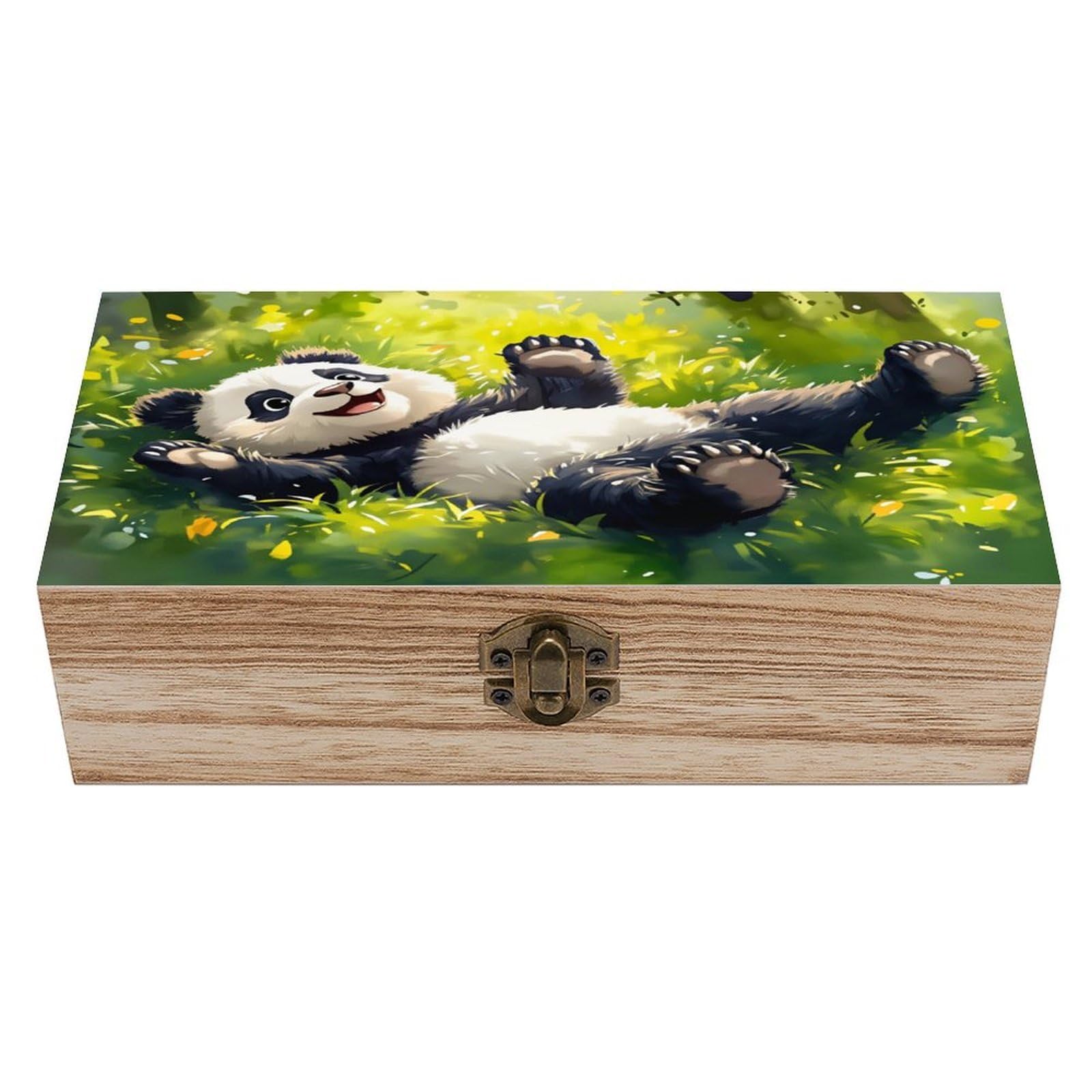 asbwuo Panda Vintage Wooden Keepsake Box