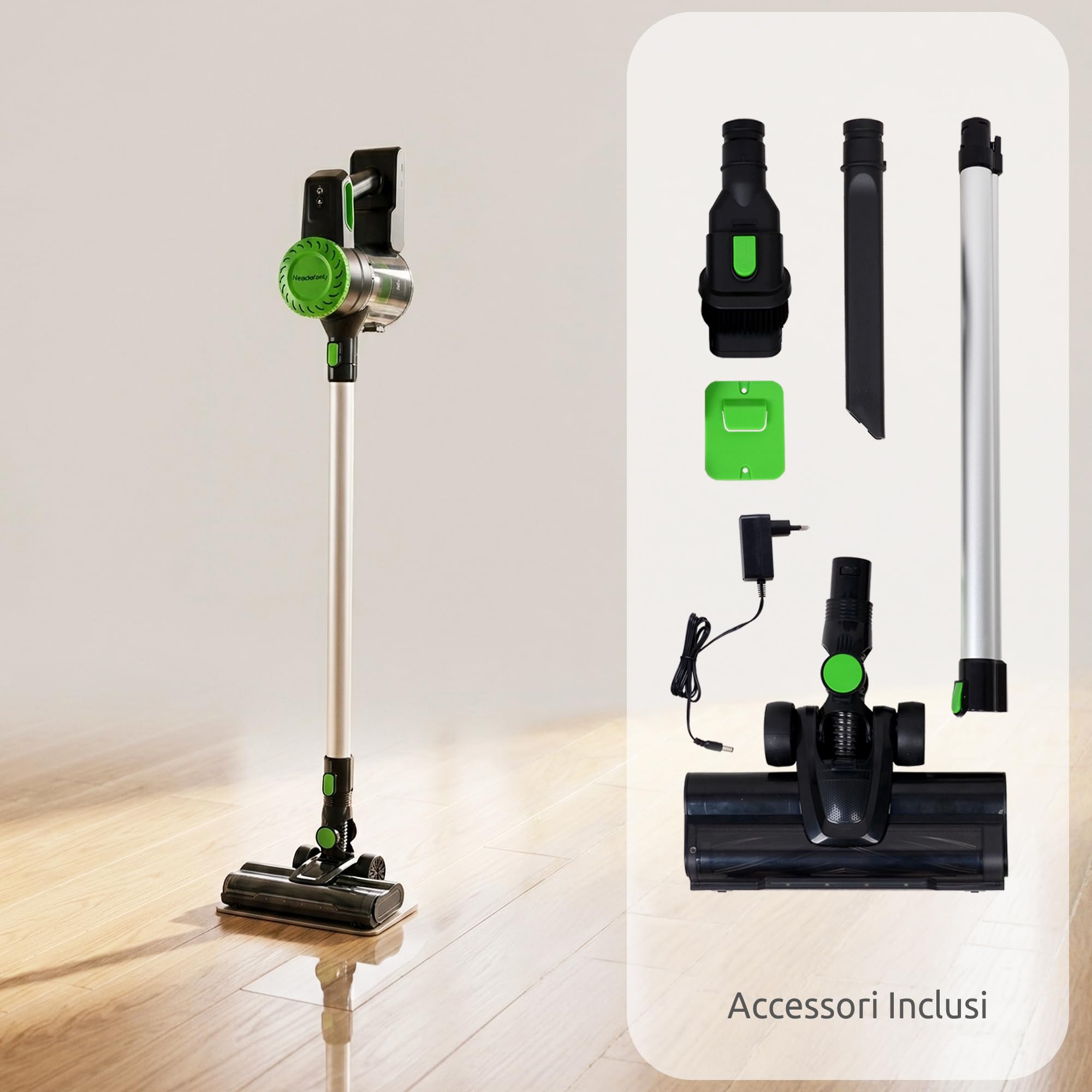 Melchioni Family Turbiny Bezprzewodowy mop elektryczny, 2 w 1, silnik prądu stałego 160 W, akumulator litowy 22,2 V, technologia cyklonowa, filtr HEPA, bezprzewodowy odkurzacz z zestawem akcesoriów i