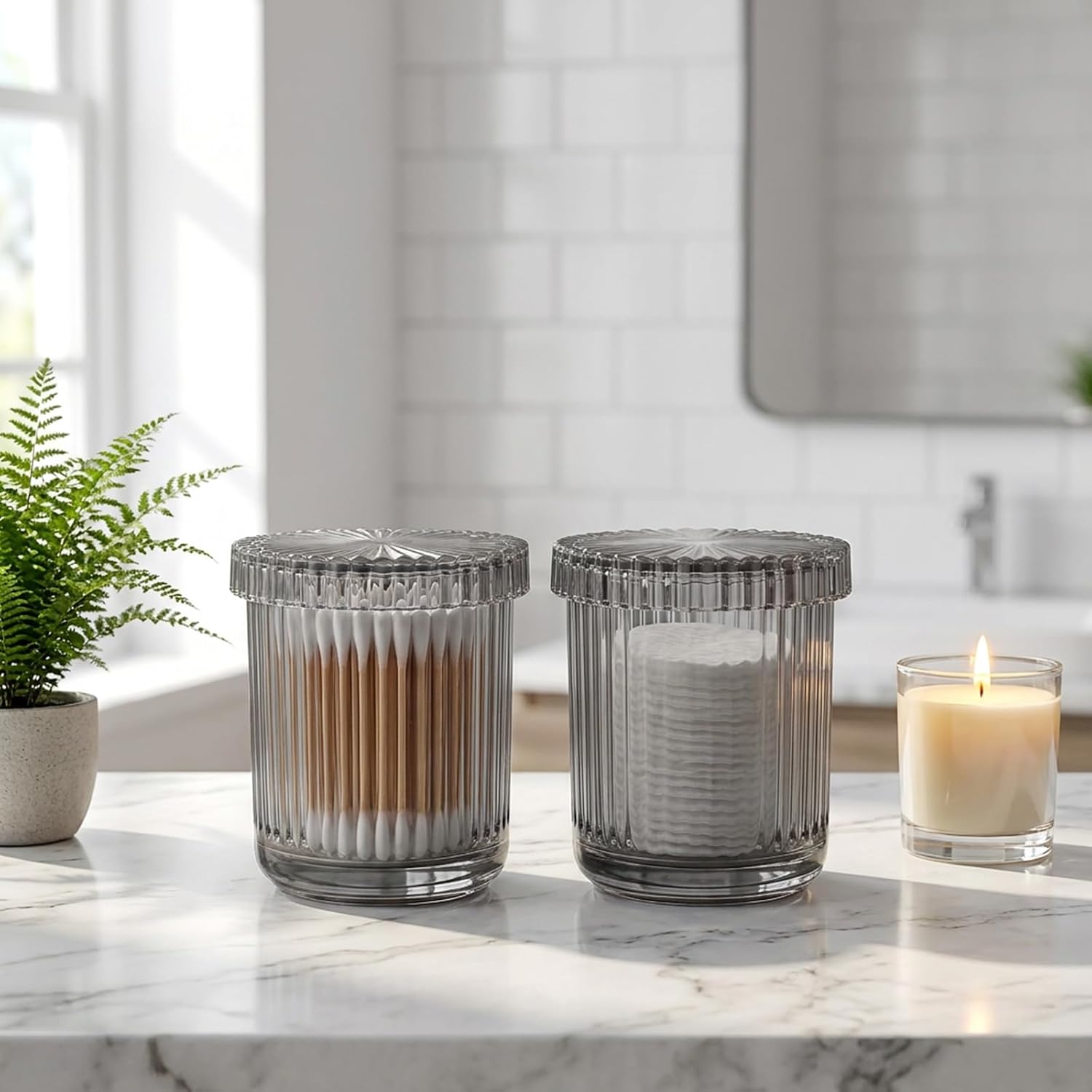 rejomiik Thick Glass Qtip Holder Apothecary Jars with Lids, Gray image 2