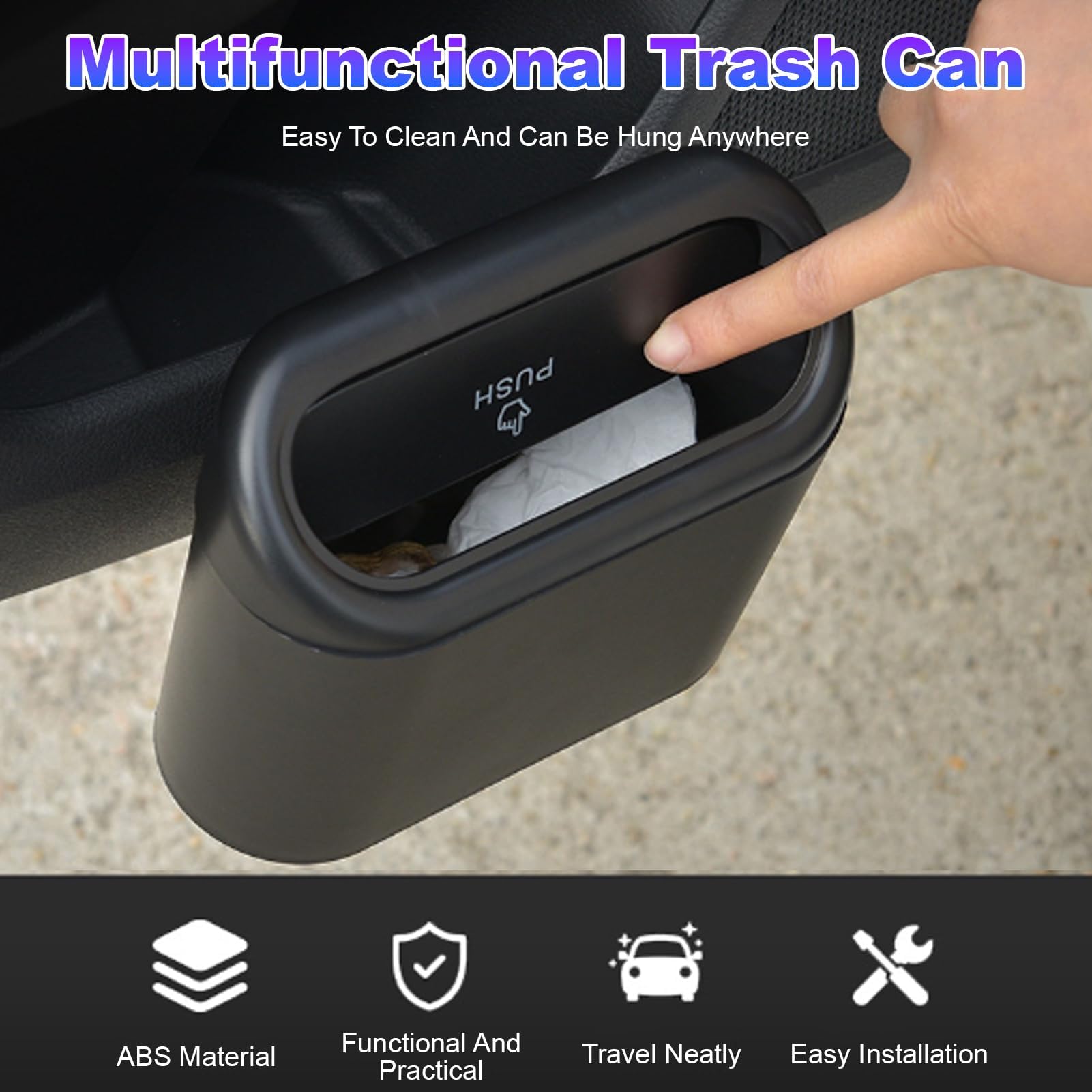 Cestino Per Auto Jieddey - Mini Pattumiera Con Coperchio, Ganci E 60 Sacchetti - Foto 4