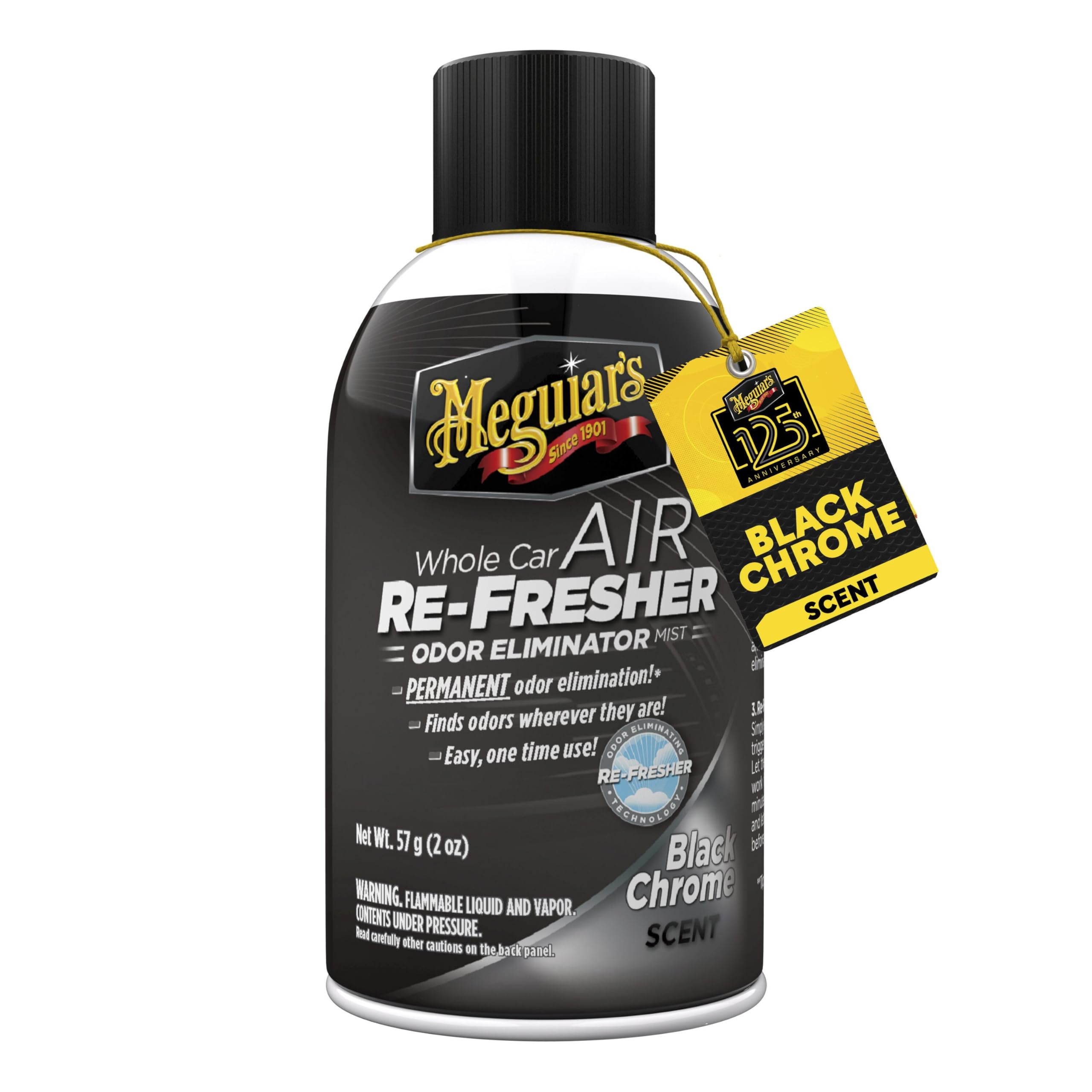 Meguiar's Whole Car Air Refresher, Odor Eliminator Spray Eliminates Strong Vehicle Odors, Black Chrome Scent – 2 Oz Spray Bottle-image-0