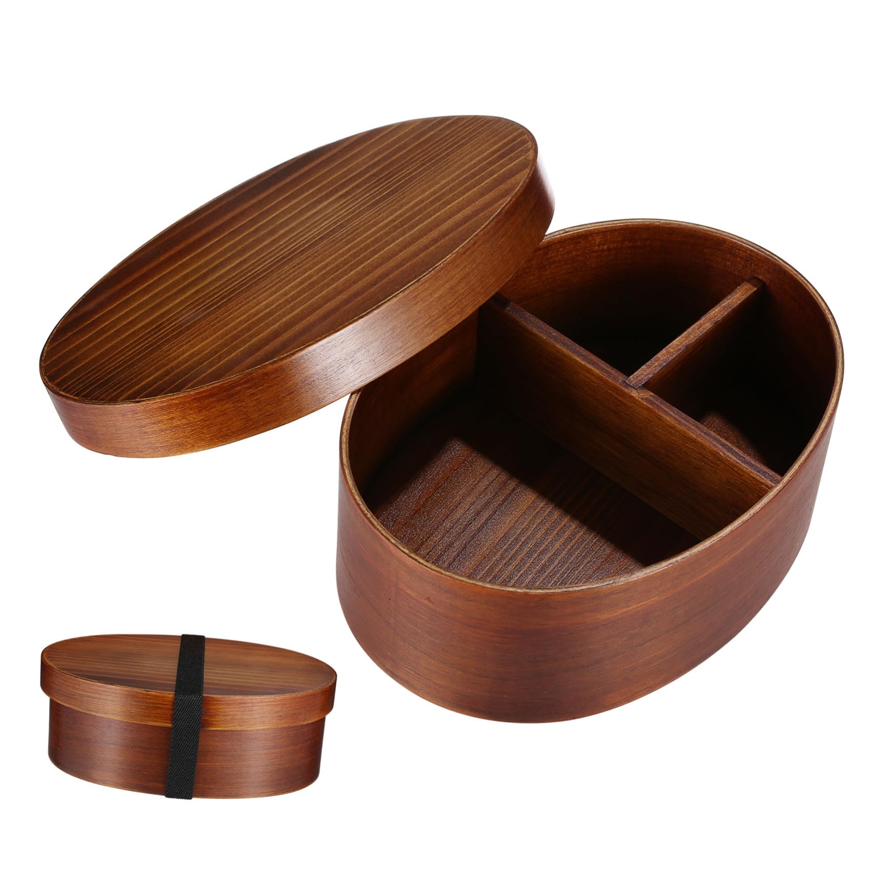Boîte à Bento Élastique en Bois 800ml Ronde Style Japonerie Rétro Facile à Transporter pour Repas Nomades