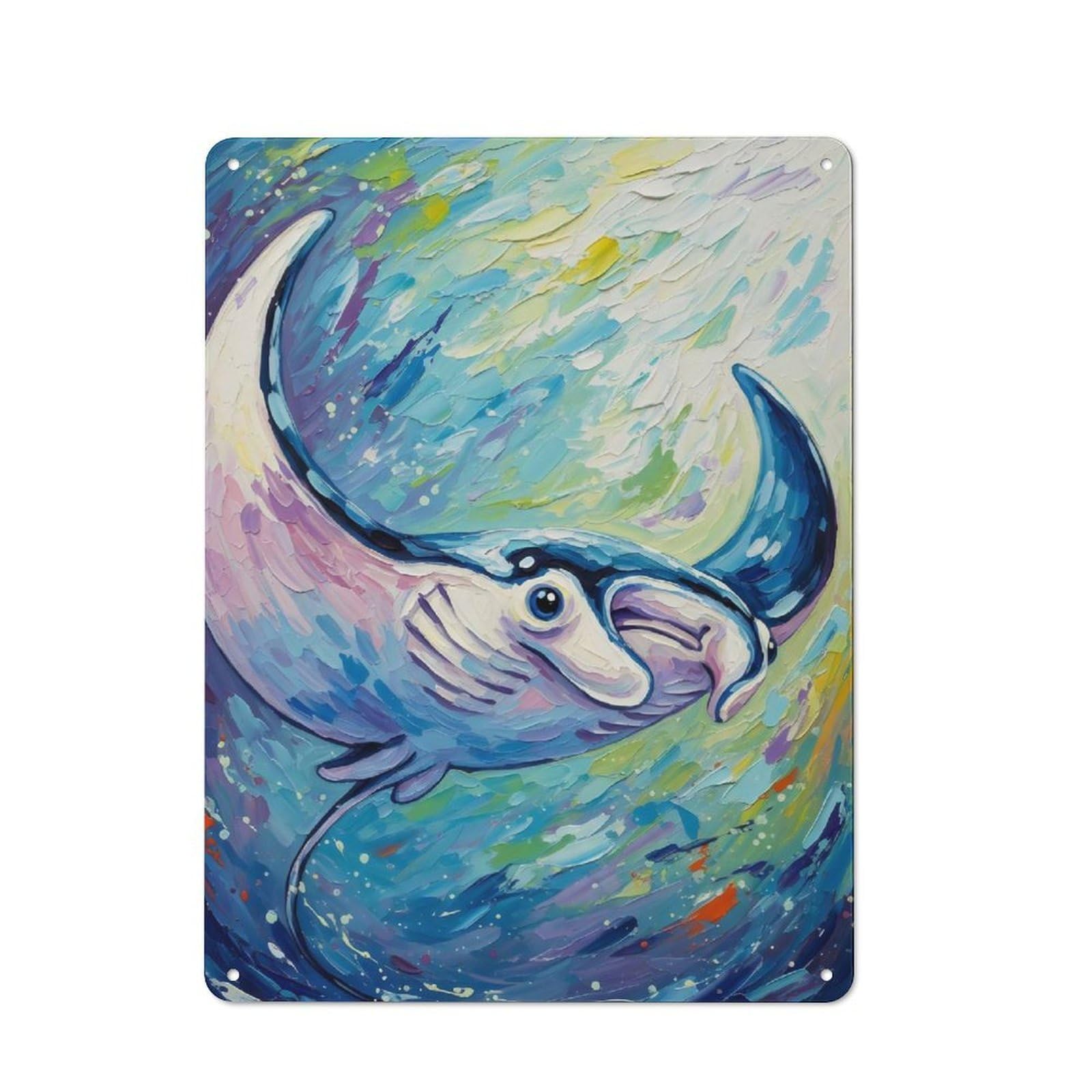 Junmoney Manta Ray Painting Vintage Retro Metal Sign 40X30cm Featuring Garage Wall Decor For Garage, Workshop, Shed Or Utility Room