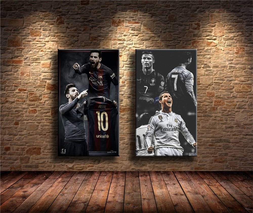 Lionel Messi,Cristiano Ronaldo 2PCS Wall Art Home Wall Decorations for Bedroom Living Room Oil Paintings IFUNEW Canvas Prints-866 (Framed)