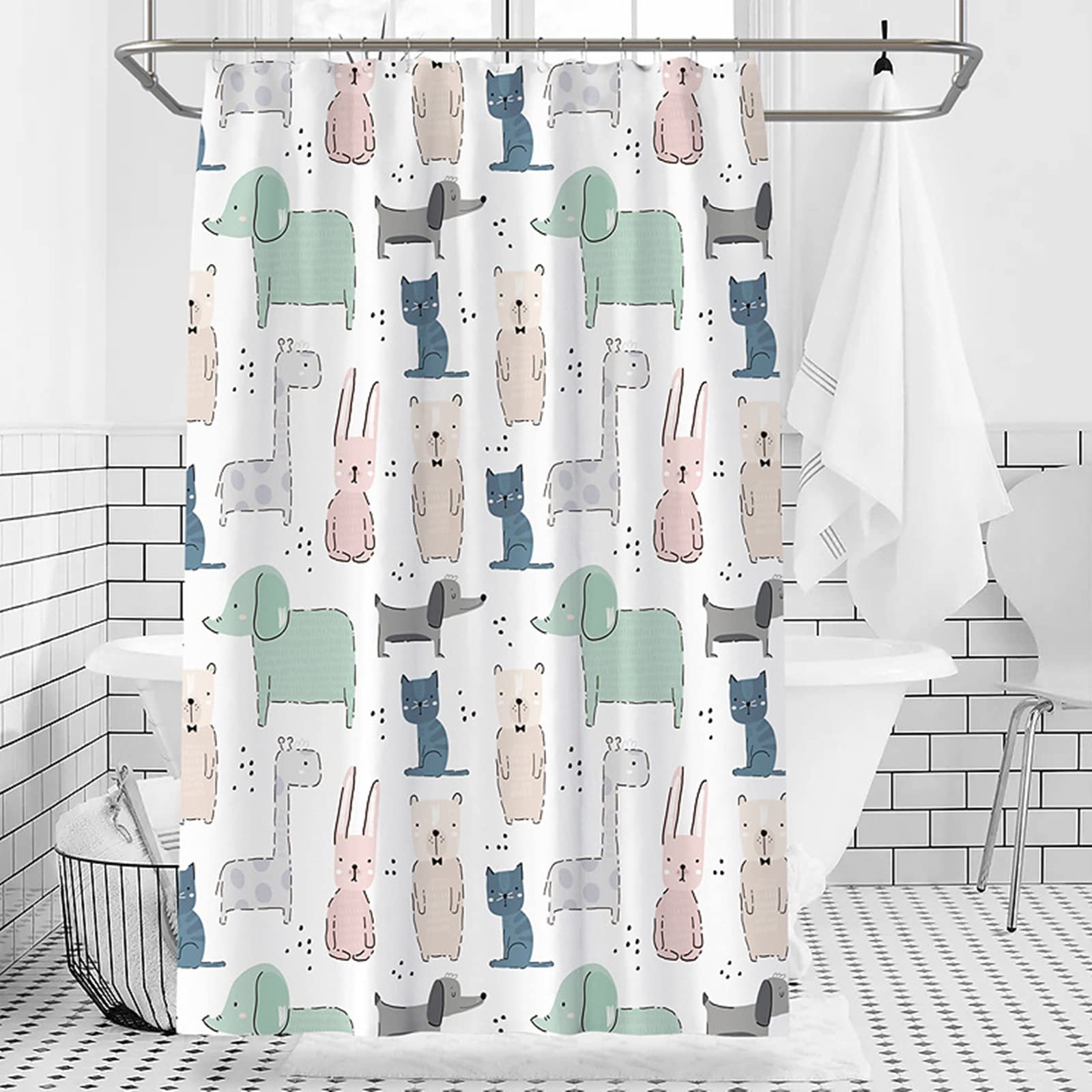Rideau de douche animaux mignons en tissu polyester imperméable