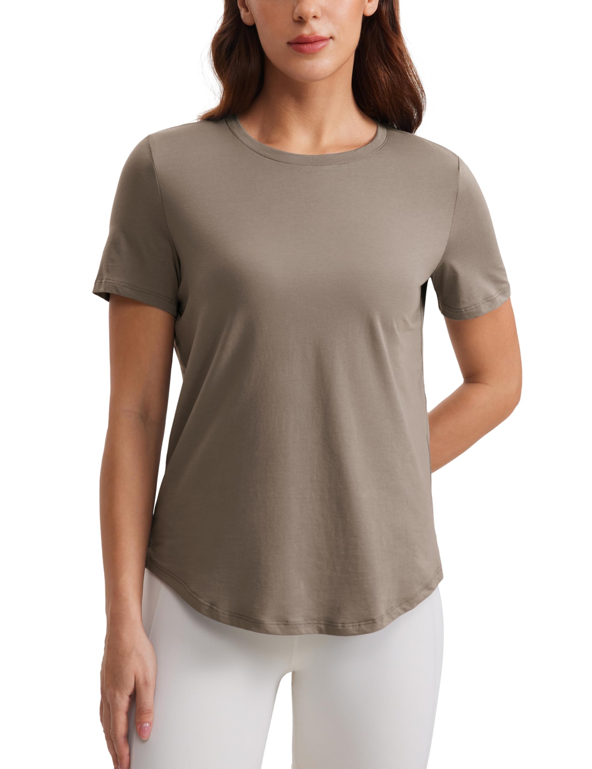 CRZ YOGA Pima Cotton Crewneck T-Shirts for Women - Workout Casual Yoga Athletic Short Sleeve Shirts Soft Crewneck Hip Tops