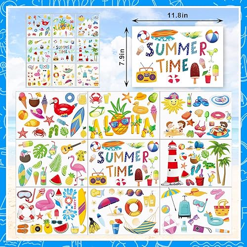 Miniatura 2 de Hying 9 hojas de calcomanías de ventana de verano Hawaii, calcomanías para ventana de playa, piscina, fiesta, bebidas estáticas, helado, calcomanías