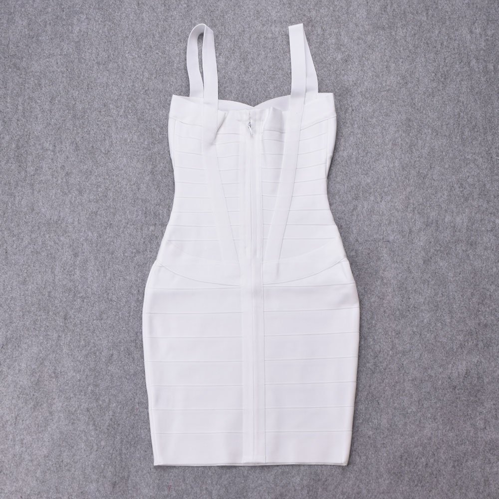 Women's Spaghetti Strap Rayon Mini Bodycon Bandage Dress(M,Bianco)