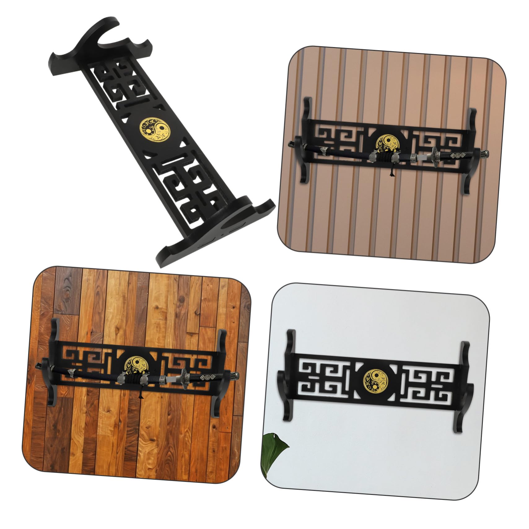 Soporte de Espada para Montaje en Pared de Madera Negro | Diseño Clásico Hueco, Estilo Moderno y Tradicional, Pieza Decorativa para Pared