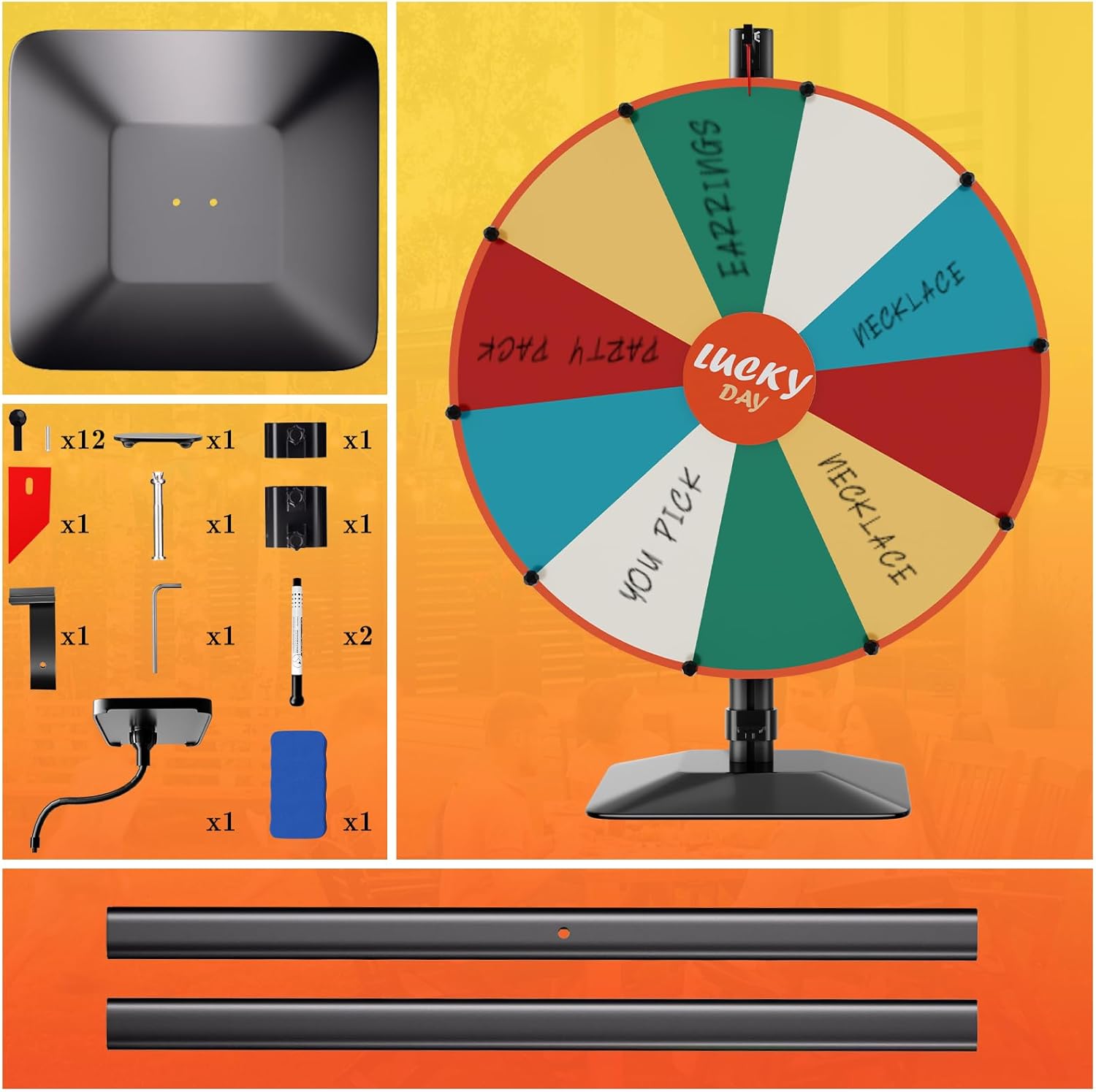 Heavy Duty Prize Wheel, 24 Inch Dual Use Prize Wheel,Adjustable Tabletop & Floor Stand, 10 Slots,1Bracket, Dry Erase Kit - Wheel of Fortune Game for Carnival, Casino & Trade Show