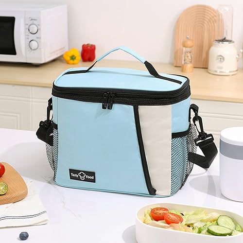 Lonchera aislada para mujeres y hombres, bolsa de almuerzo reutilizable con correa ajustable para el hombro, bolsillos laterales dobles grandes para