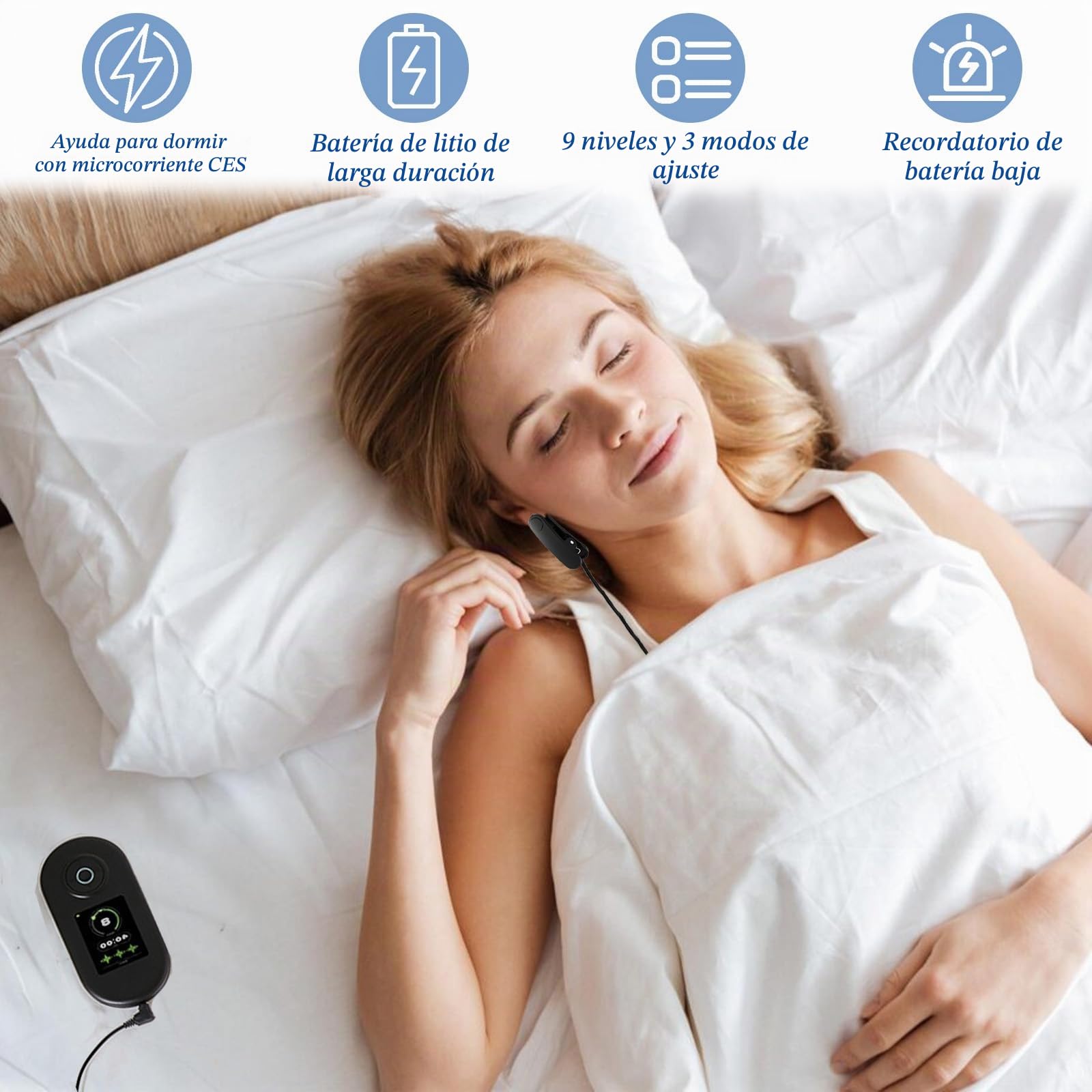 Dispositivo de ayuda para dormir avanzado, dispositivo de estimulación del nervio vago con clips para las orejas, 3 modos y 9 niveles de ajuste para el sueño, reduce la ansiedad, alivia la fatiga