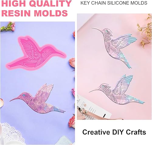 Miniatura 3 de Molde de silicona brillante para colibrí, moldes para llaveros de pájaros, molde de resina y epoxi, molde para hornear pasteles de fondant para
