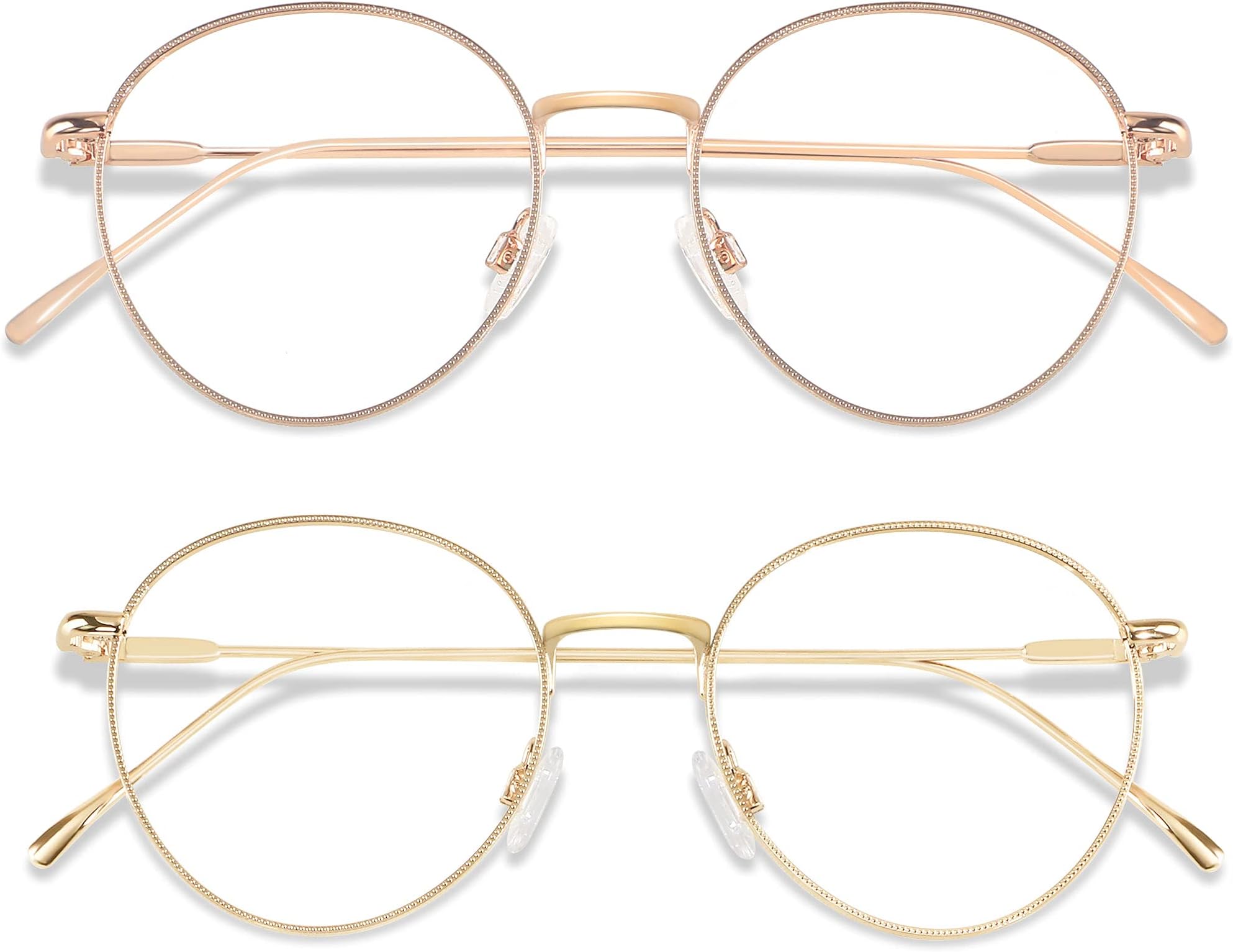 ANDWOOD Blue Light Blocking Glasses Women Men Small Face Computer Clear Bluelight Blocker Super Lightweight Metal Frame Round